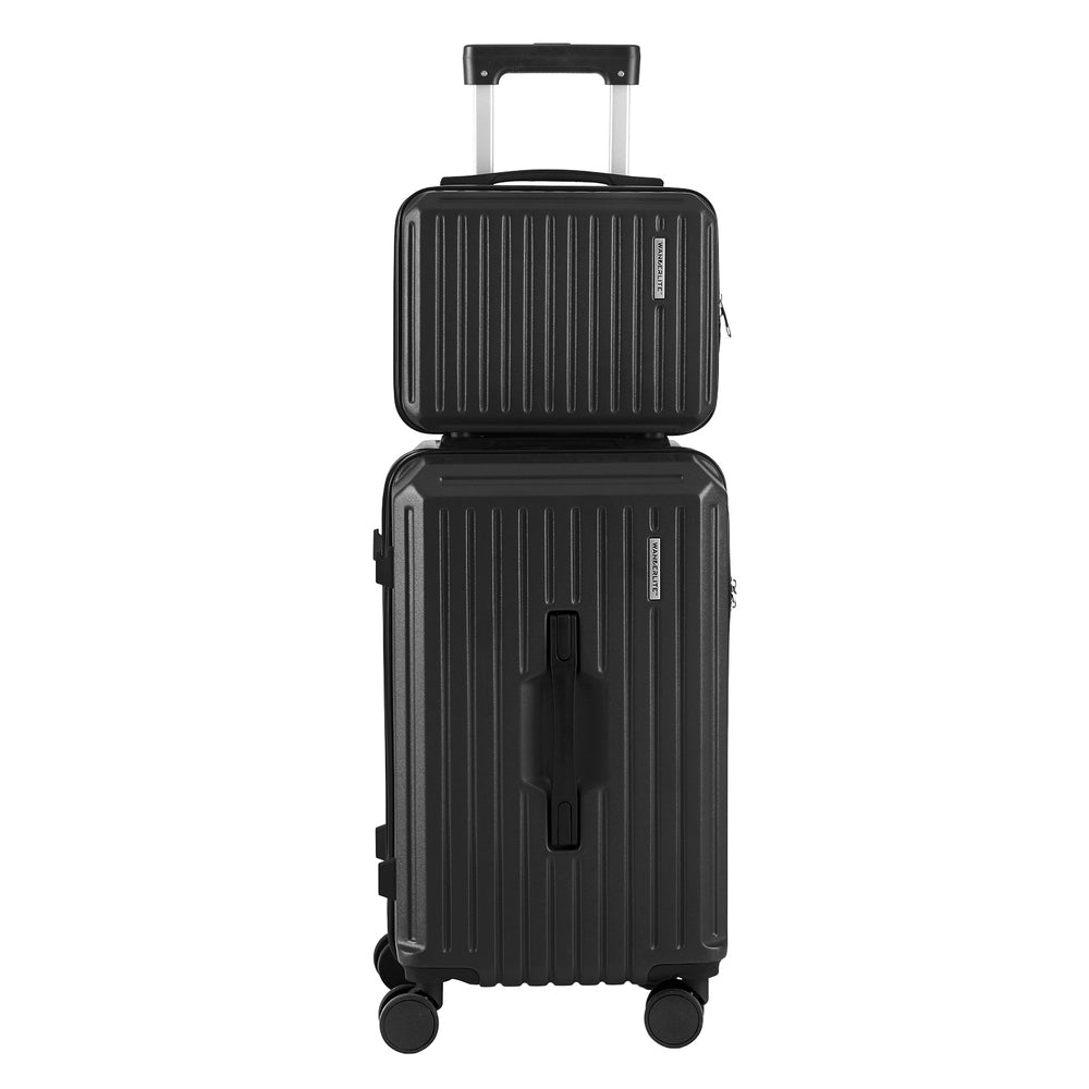 Wanderlite 2pcs Trunk Luggage Suitcase Travel Carry On TSA Lock 12" 20" Black - YDS.com.au