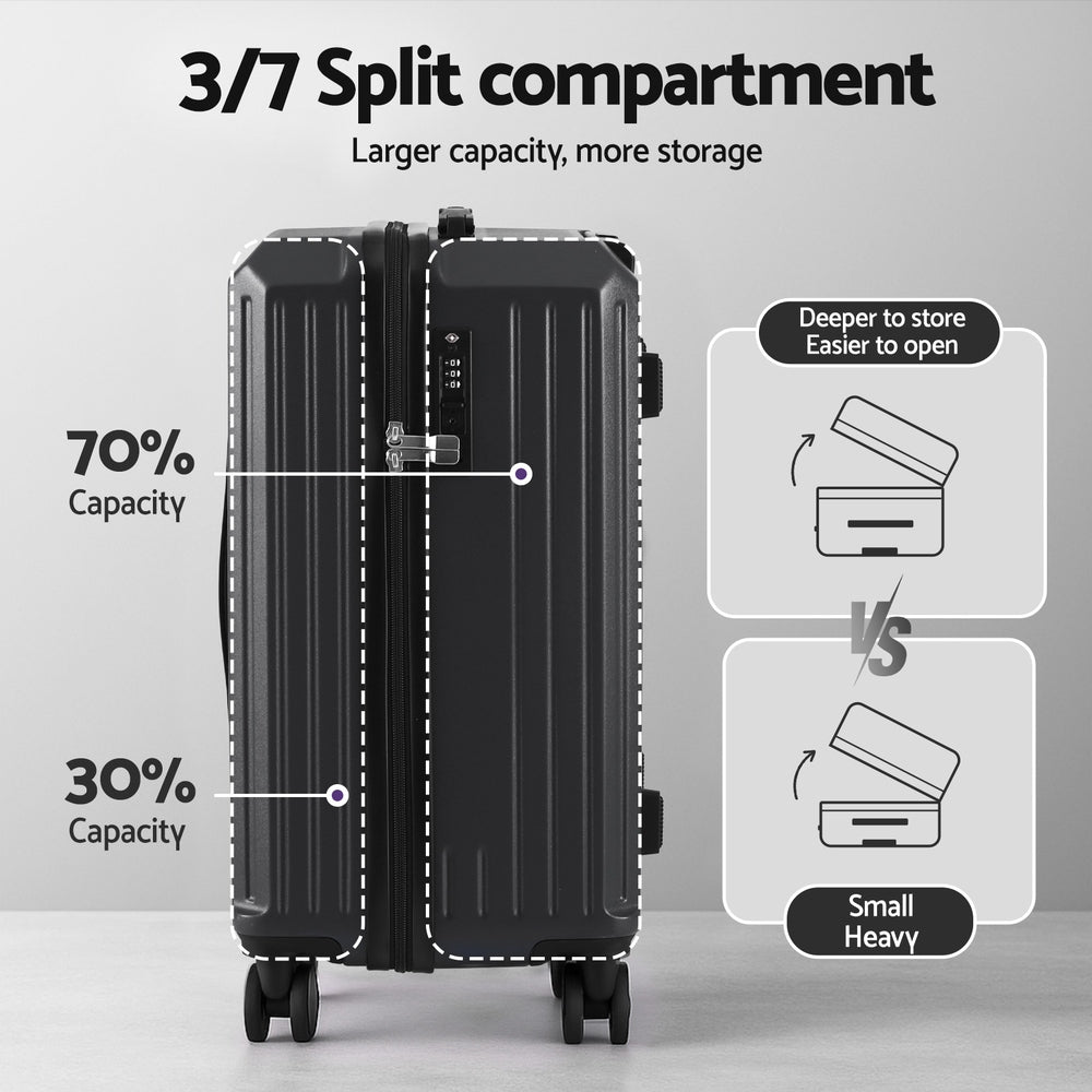Wanderlite 2pcs Trunk Luggage Suitcase Travel Carry On TSA Lock 12" 20" Black - YDS.com.au