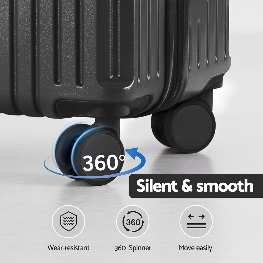 Wanderlite 2pcs Trunk Luggage Suitcase Travel Carry On TSA Lock 12" 20" Black - YDS.com.au