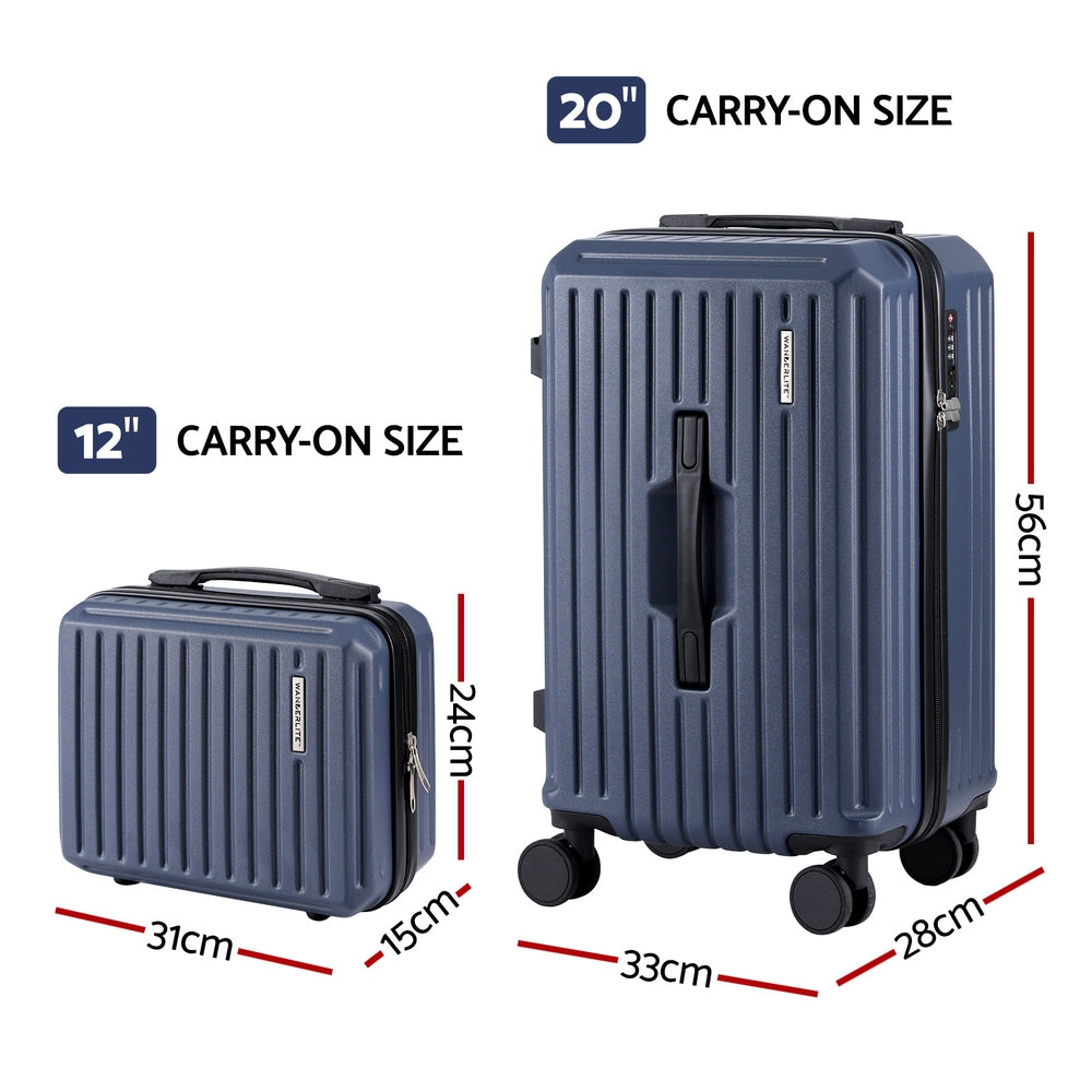 Wanderlite 2pcs Trunk Luggage Suitcase Travel Carry On TSA Lock 12" 20" Navy - YDS.com.au