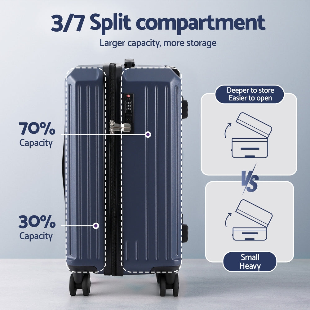 Wanderlite 2pcs Trunk Luggage Suitcase Travel Carry On TSA Lock 12" 20" Navy - YDS.com.au