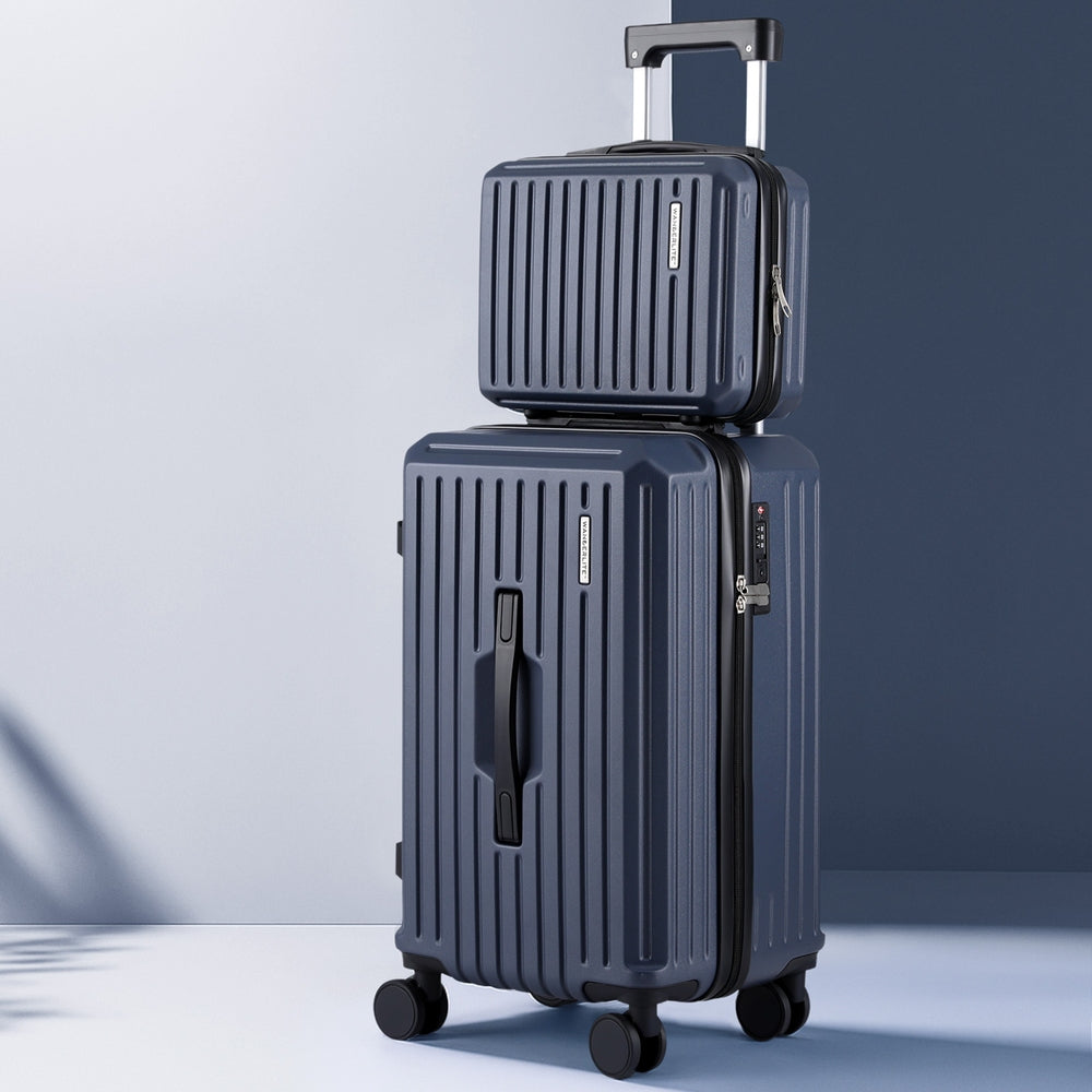 Wanderlite 2pcs Trunk Luggage Suitcase Travel Carry On TSA Lock 12" 20" Navy - YDS.com.au