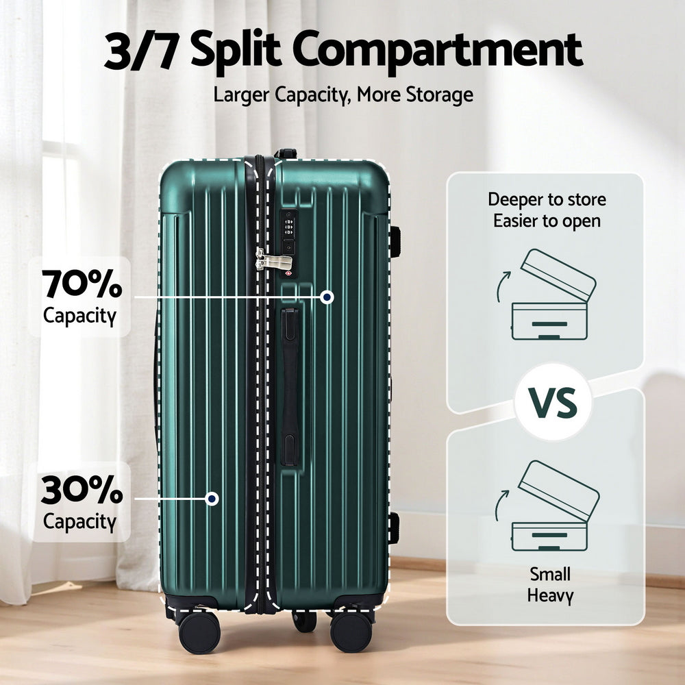 Wanderlite 28" Trunk Luggage Suitcase Travel 5 Wheels Type-C Port TSA Green - YDS.com.au