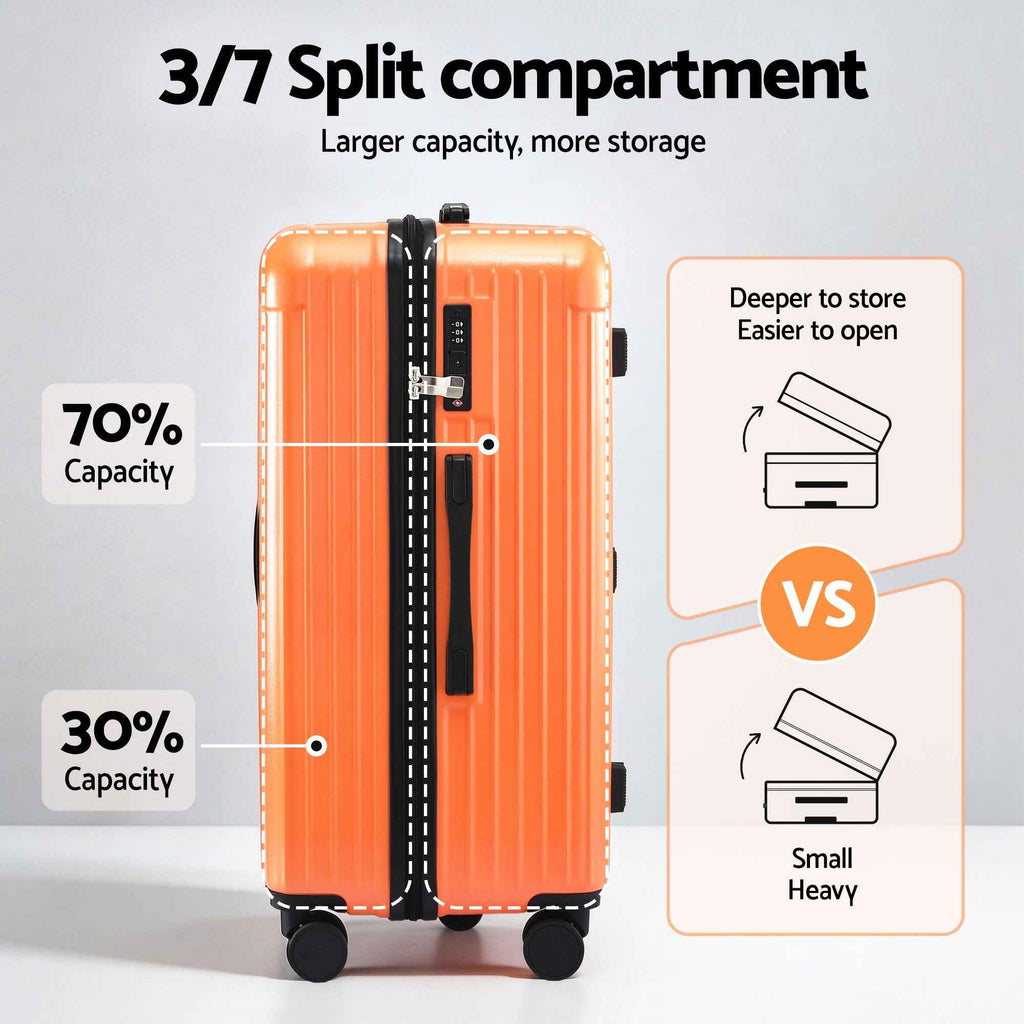 Wanderlite 28" Trunk Luggage Suitcase Travel 5 Wheels Type-C Port TSA Orange