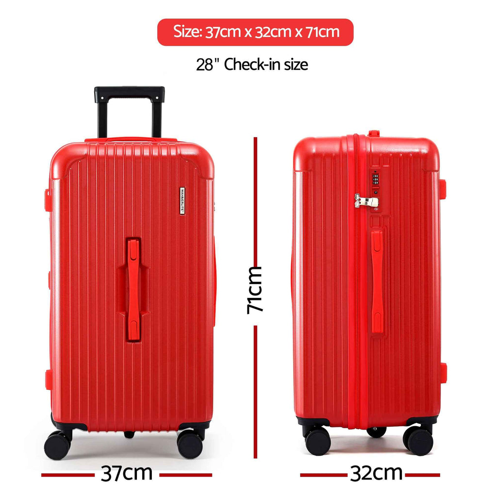 Wanderlite 28" Trunk Luggage Suitcase Travel 5 Wheels Type-C Port TSA Red