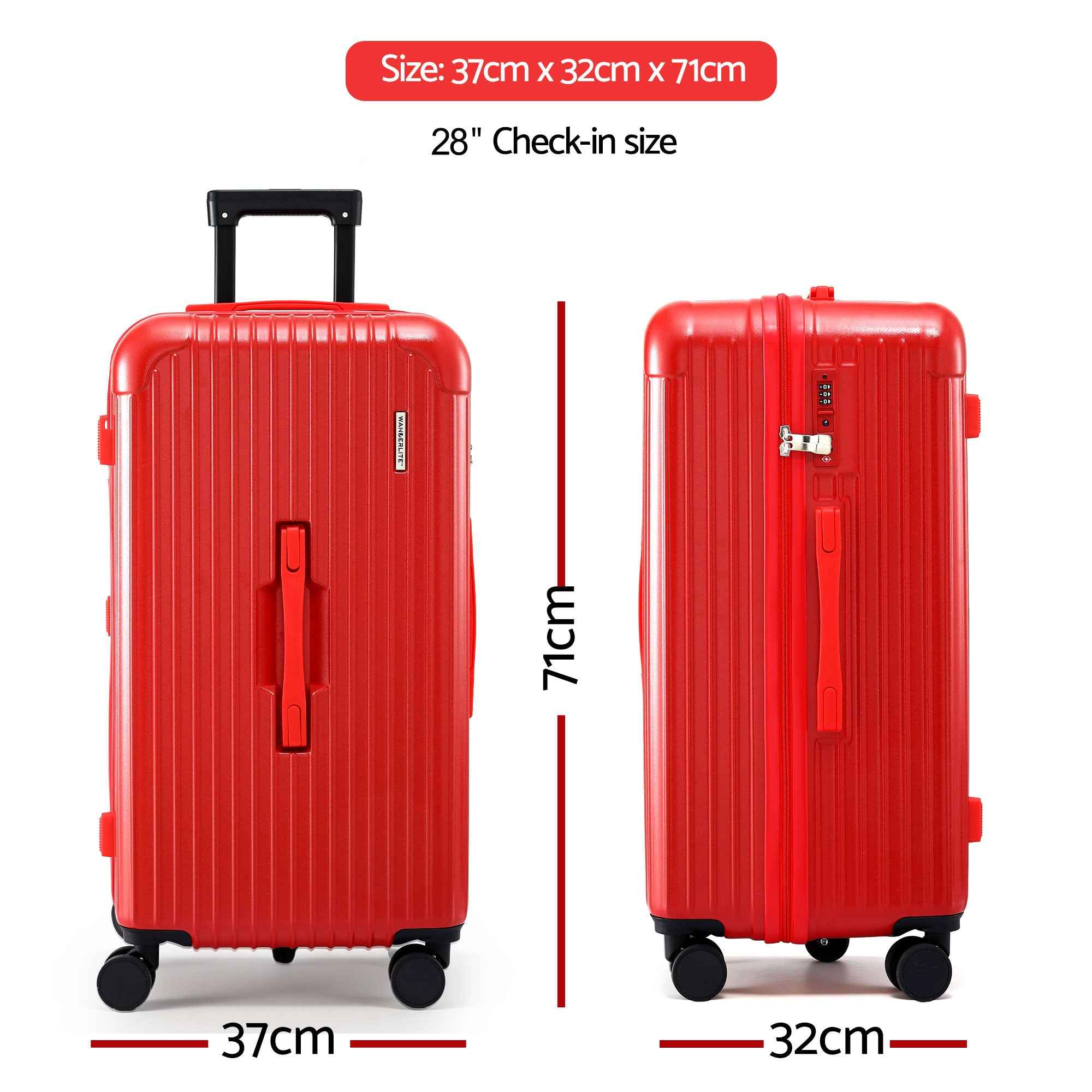 Wanderlite 28" Trunk Luggage Suitcase Travel 5 Wheels Type-C Port TSA Red