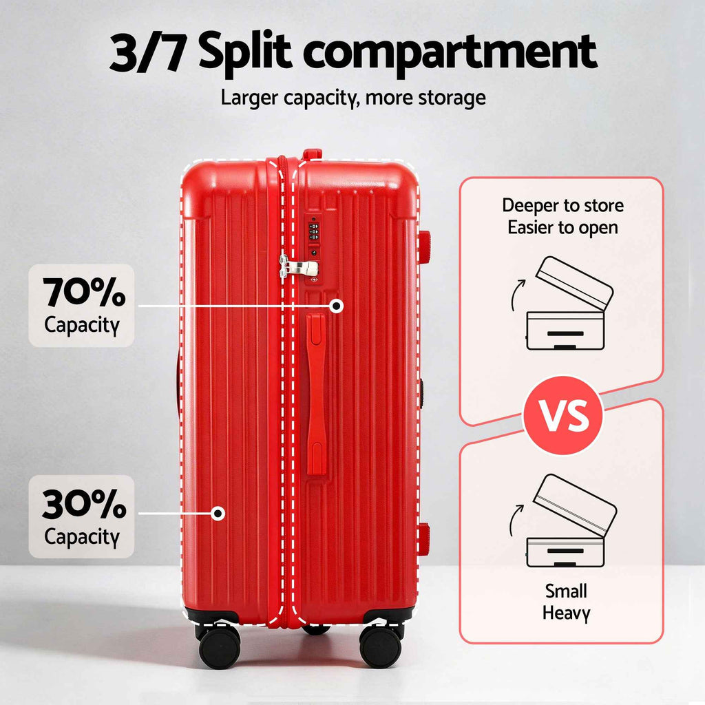 Wanderlite 28" Trunk Luggage Suitcase Travel 5 Wheels Type-C Port TSA Red