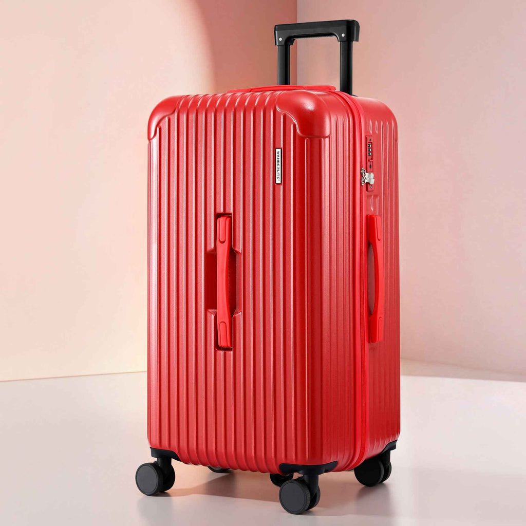 Wanderlite 28" Trunk Luggage Suitcase Travel 5 Wheels Type-C Port TSA Red