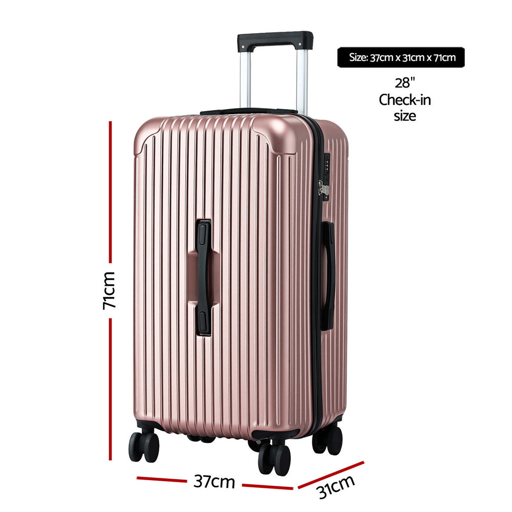 Wanderlite 28" Trunk Luggage Suitcase Travel 5 Wheels Type-C Port TSA Rose Gold - YDS.com.au