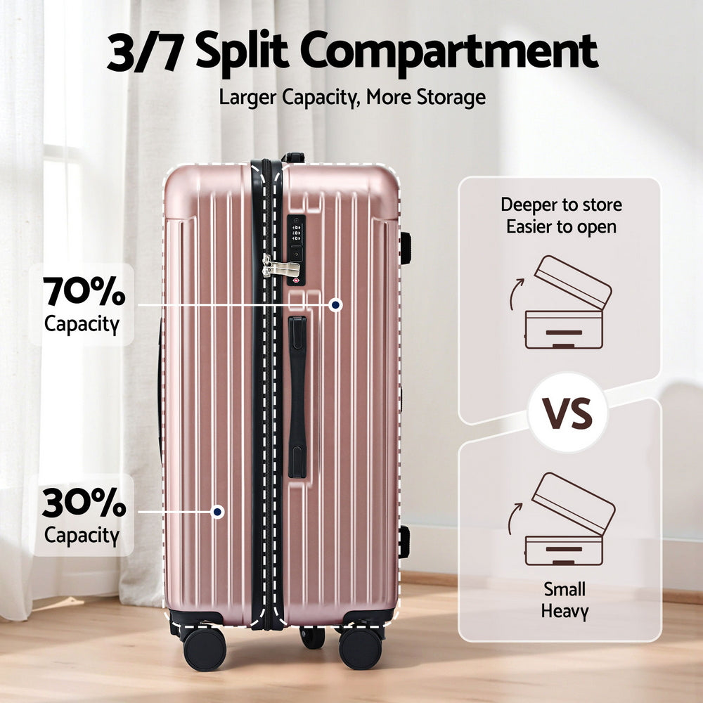 Wanderlite 28" Trunk Luggage Suitcase Travel 5 Wheels Type-C Port TSA Rose Gold - YDS.com.au