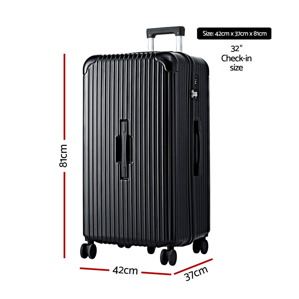 Wanderlite 32" Trunk Luggage Suitcase Travel 5 Wheels Type-C Port TSA Black - YDS.com.au
