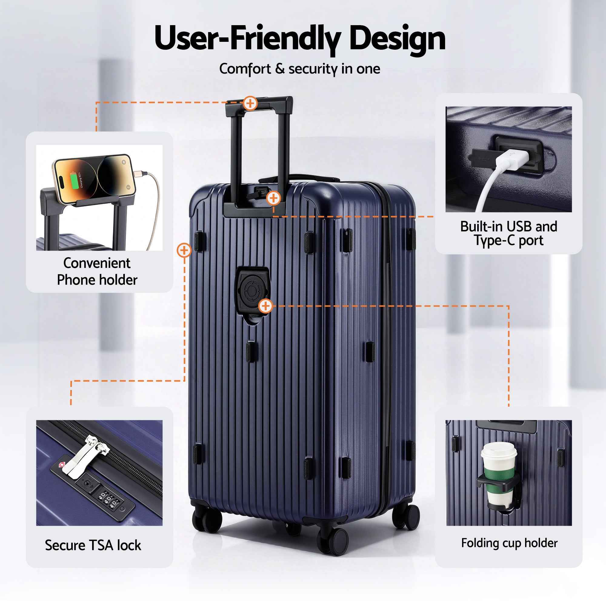 Wanderlite 32" Trunk Luggage Suitcase Travel TSA Type-C 5 Wheels Deep Indigo