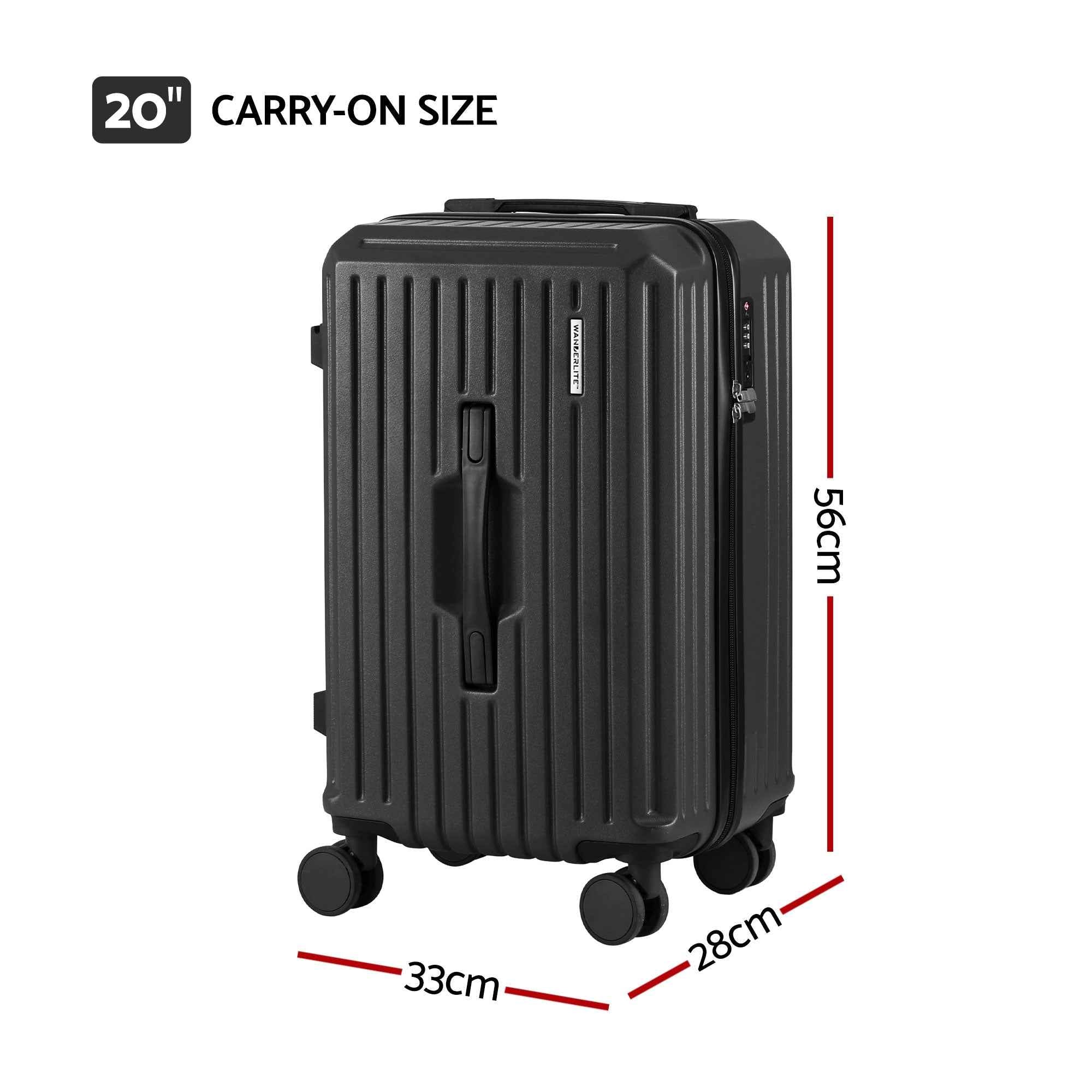 Wanderlite 20" Trunk Luggage Suitcase Travel Carry On TSA Lock Black