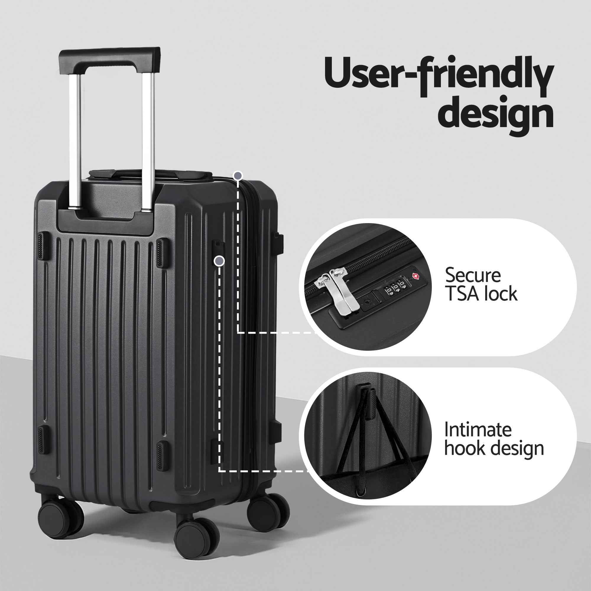 Wanderlite 20" Trunk Luggage Suitcase Travel Carry On TSA Lock Black