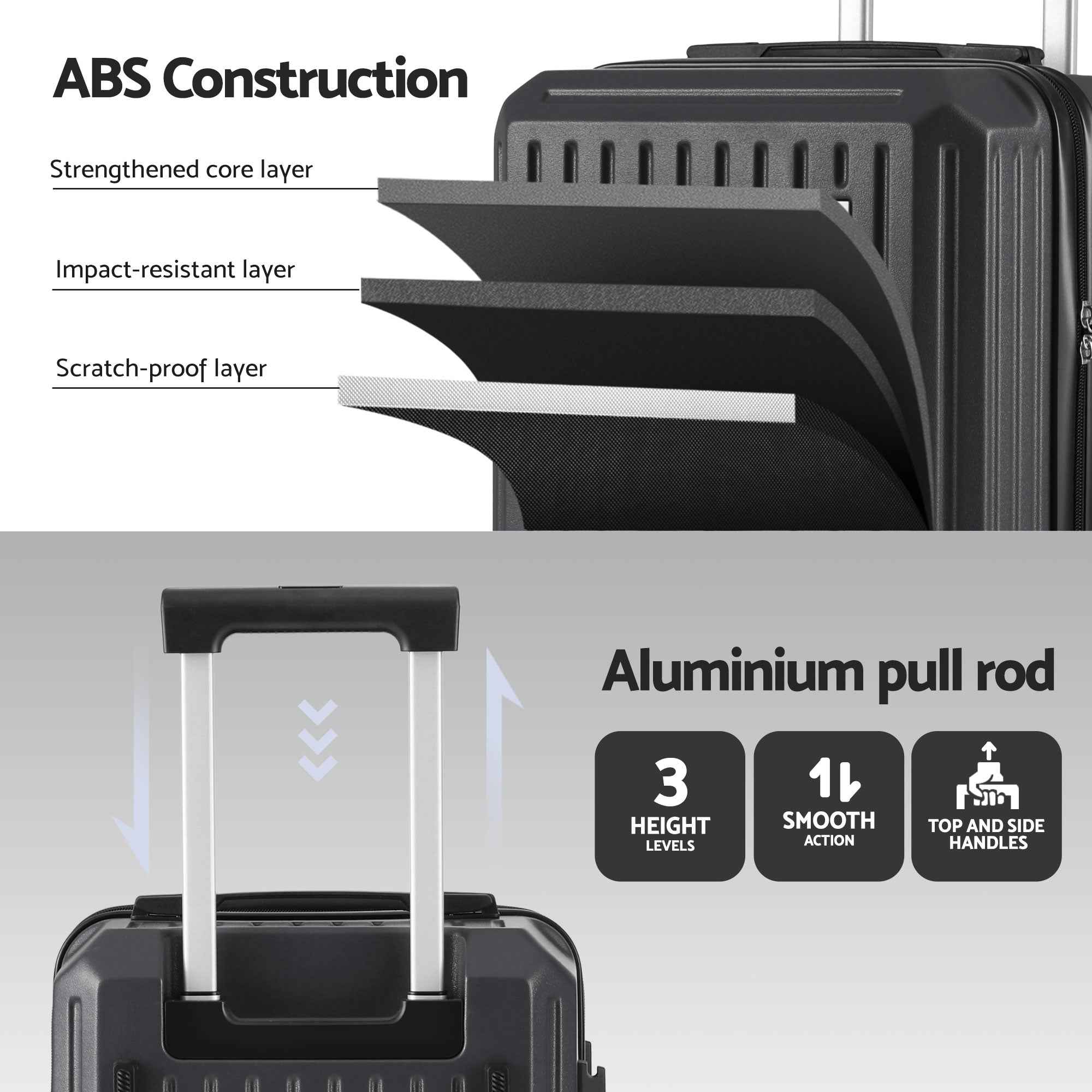 Wanderlite 20" Trunk Luggage Suitcase Travel Carry On TSA Lock Black