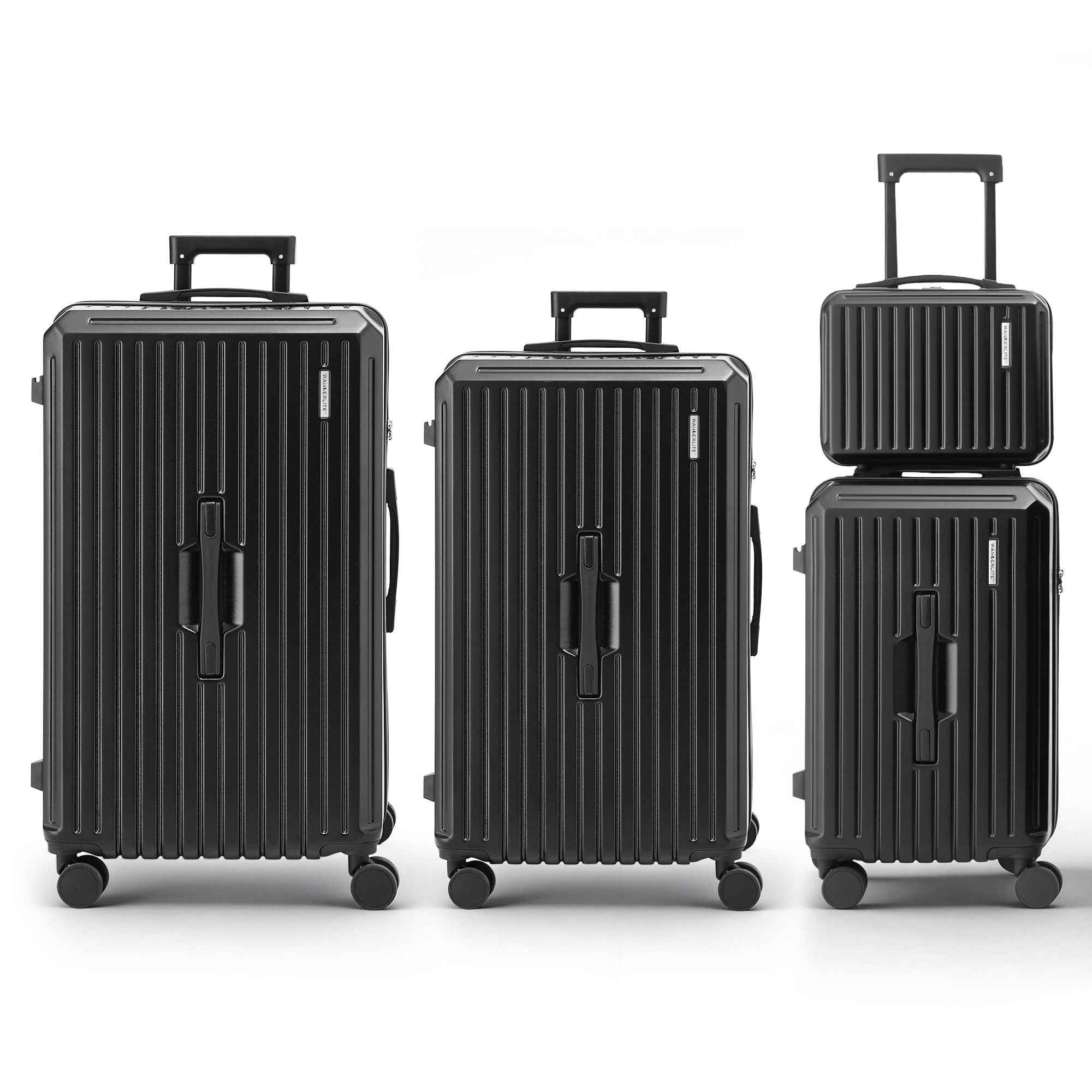 Wanderlite 4pcs Trunk Luggage Suitcase Set Travel Carry On TSA Lock Black