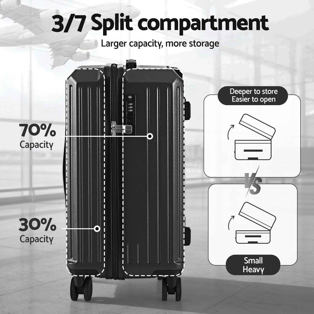 Wanderlite 4pcs Trunk Luggage Suitcase Set Travel Carry On TSA Lock Black