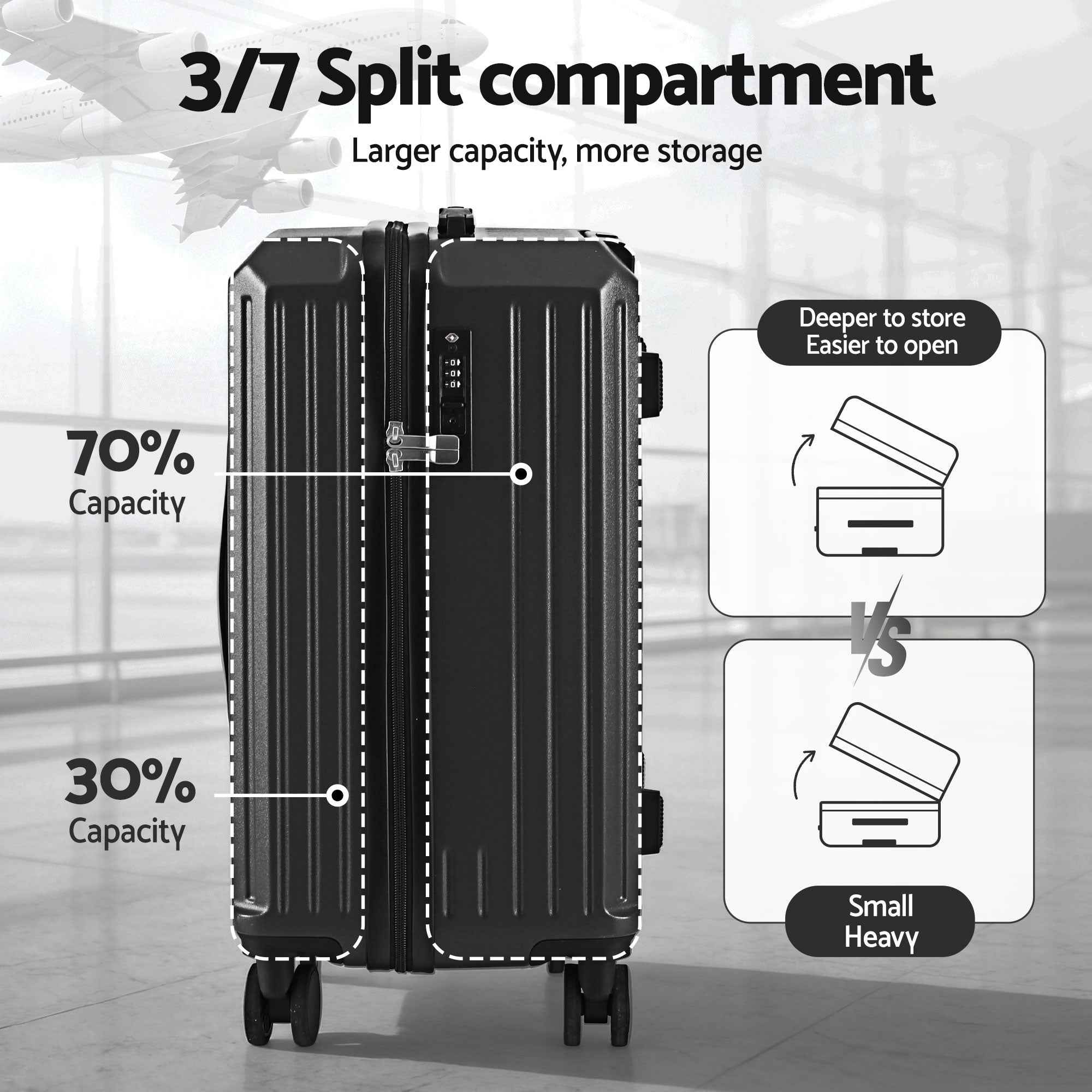 Wanderlite 4pcs Trunk Luggage Suitcase Set Travel Carry On TSA Lock Black