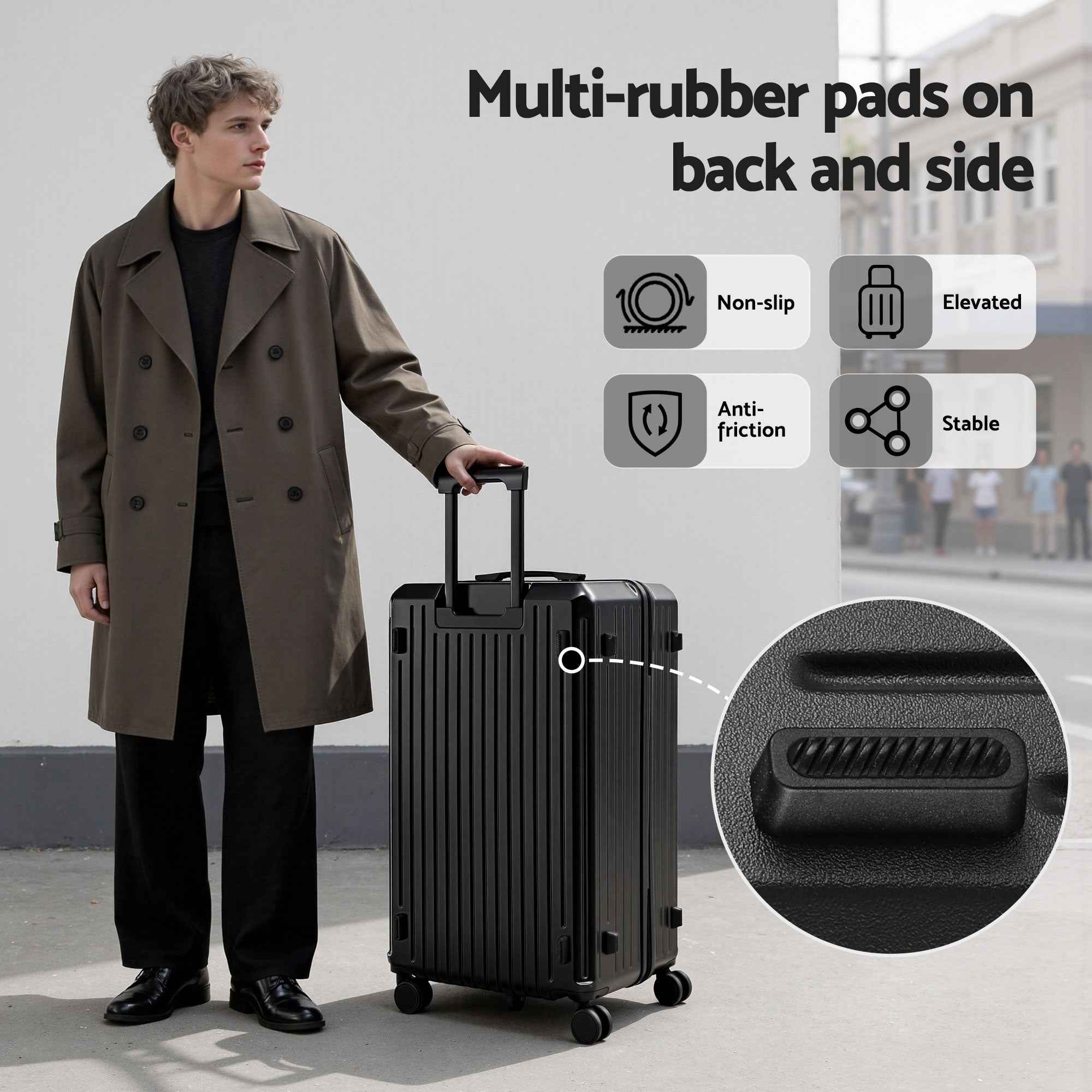 Wanderlite 4pcs Trunk Luggage Suitcase Set Travel Carry On TSA Lock Black
