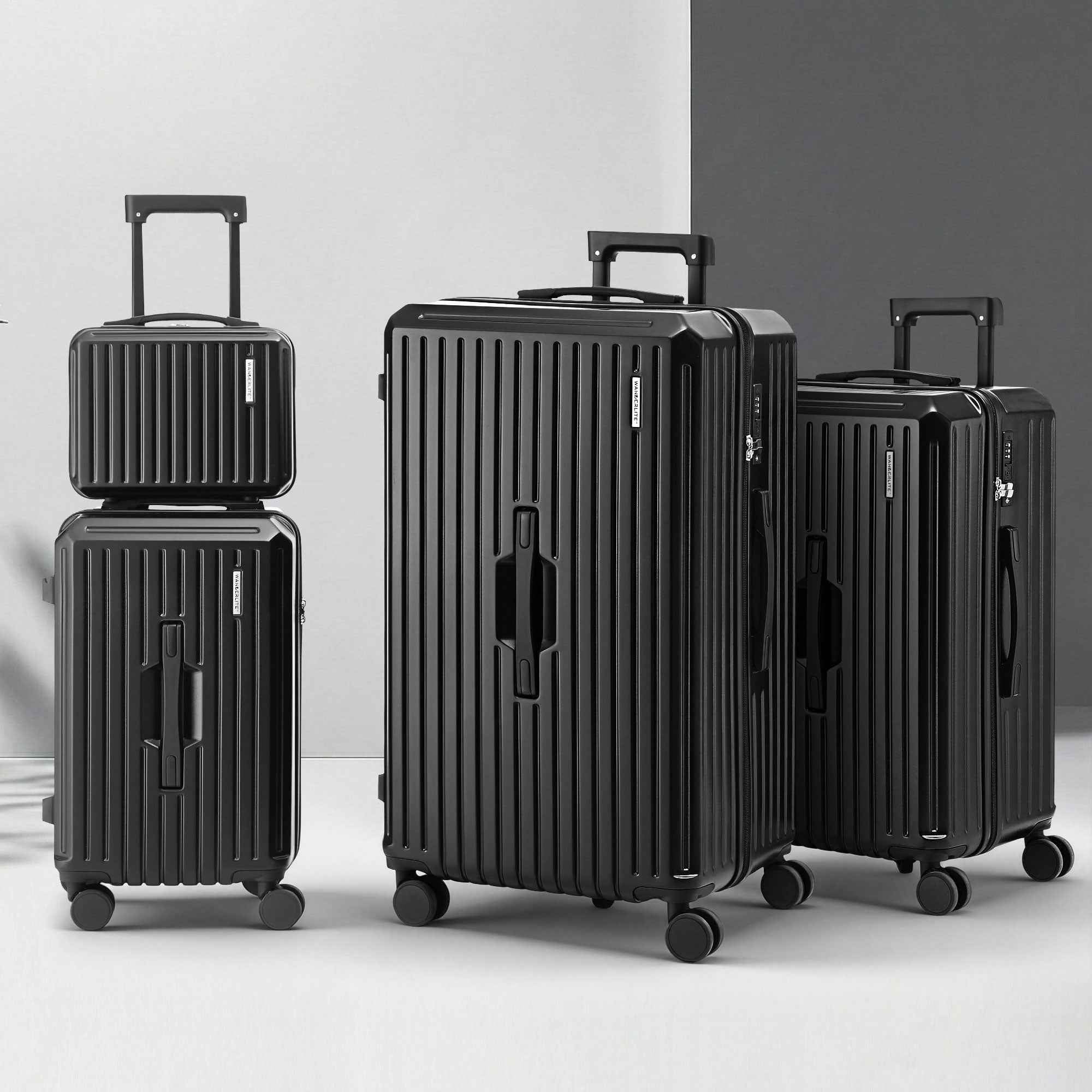 Wanderlite 4pcs Trunk Luggage Suitcase Set Travel Carry On TSA Lock Black