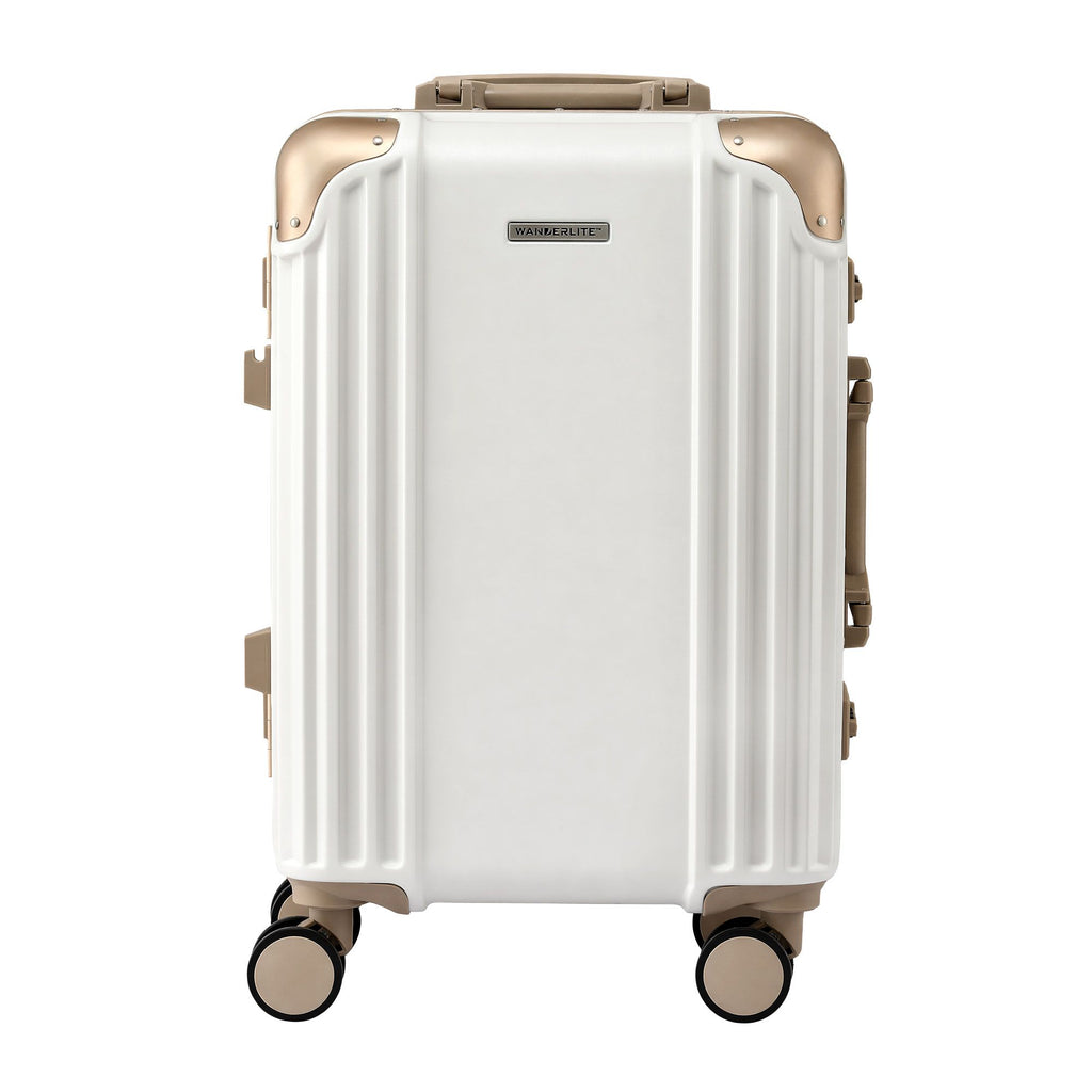 Wanderlite 20" Aluminium Frame Carry On Luggage Suitcase TSA Lock Spinner Wheels White Gold
