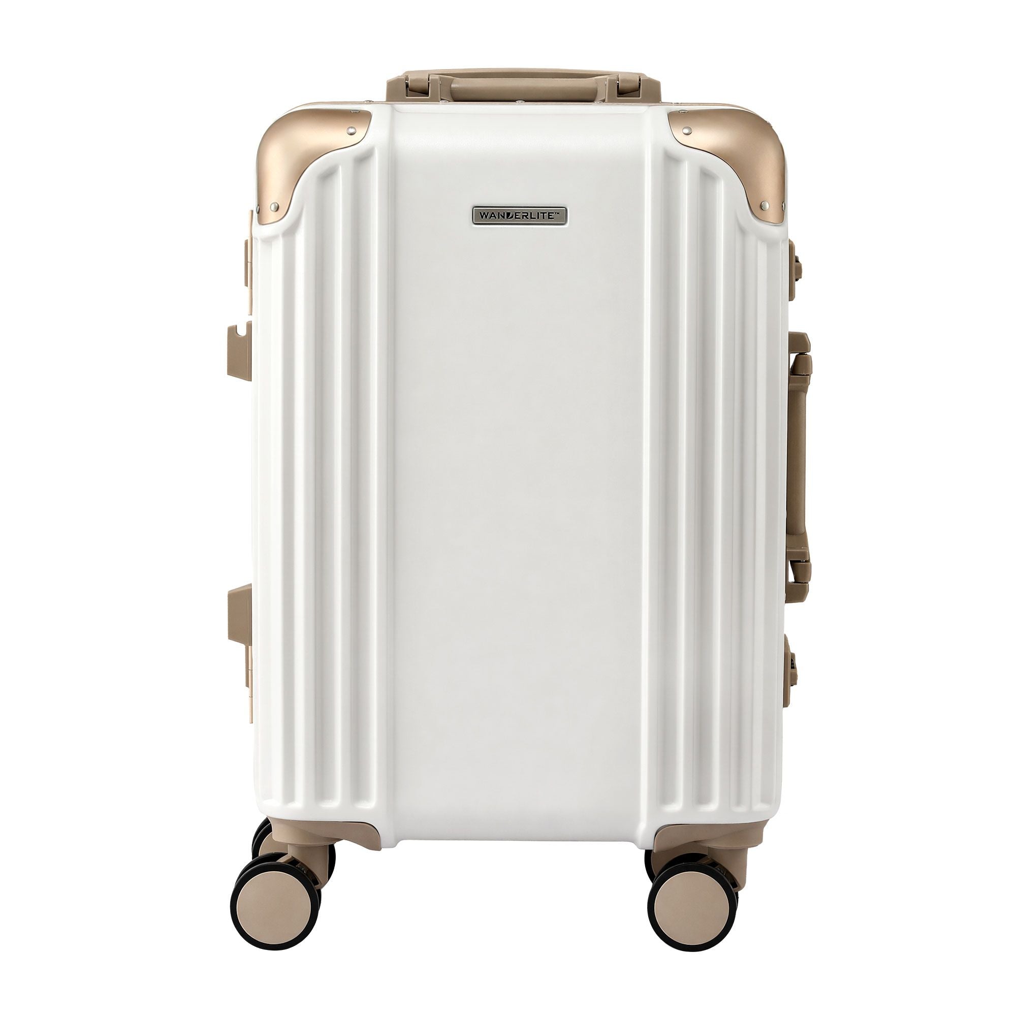 Wanderlite 20" Aluminium Frame Carry On Luggage Suitcase TSA Lock Spinner Wheels White Gold
