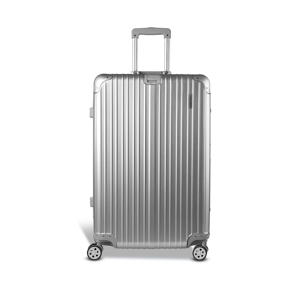 Wanderlite 28" Luggage Trolley Travel Suitcase Set TSA Carry On Lightweight Aluminum Silver - YDS.com.au