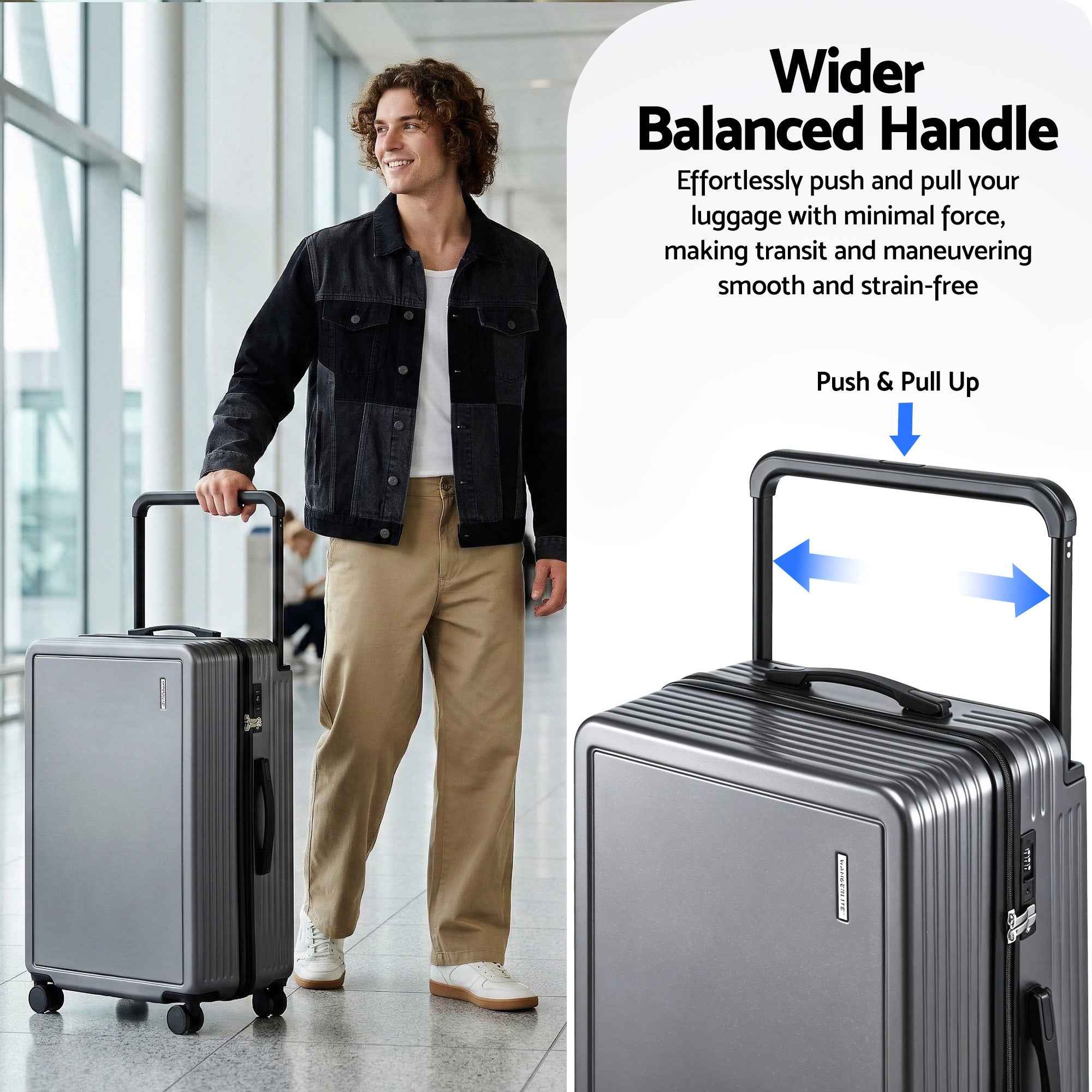 Wanderlite 28" Wide Handle Luggage Suitcase Travel TSA Lock Anthracite Grey