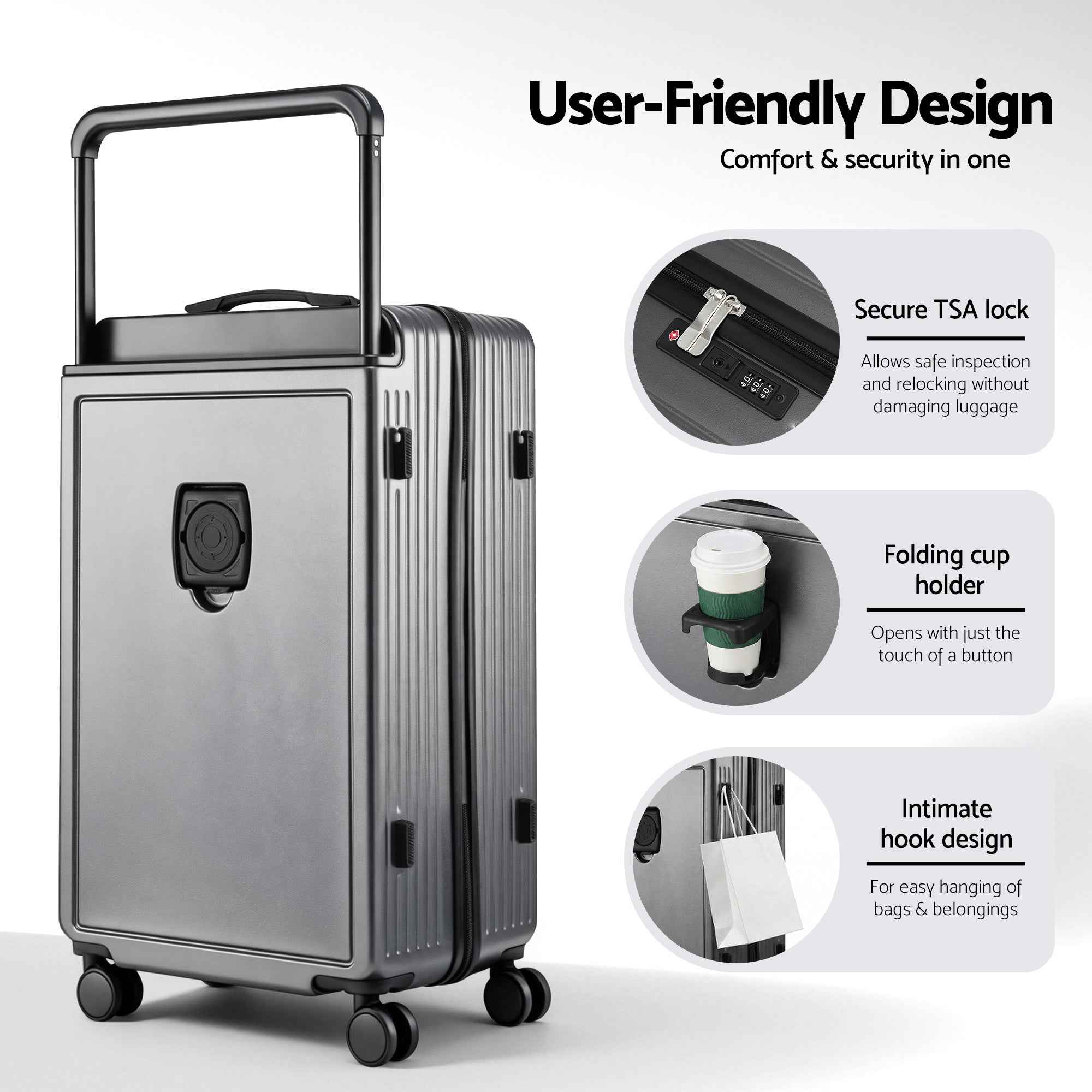 Wanderlite 28" Wide Handle Luggage Suitcase Travel TSA Lock Anthracite Grey