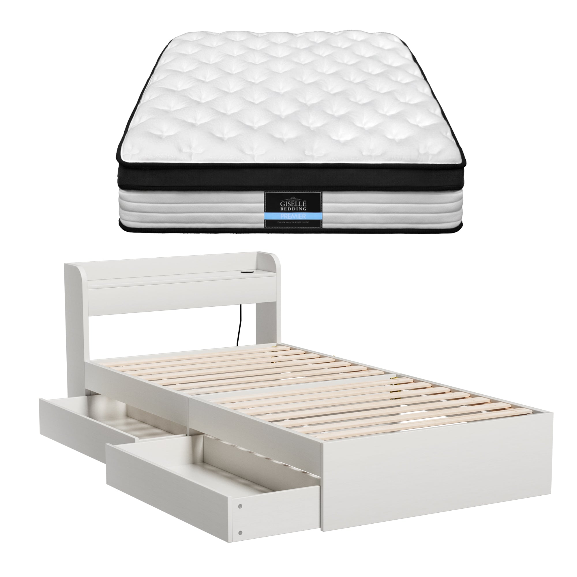 Giselle Single Mattress 5-zone Pocket Spring Mattresses with Artiss Wooden Storage Bed Frame Set
