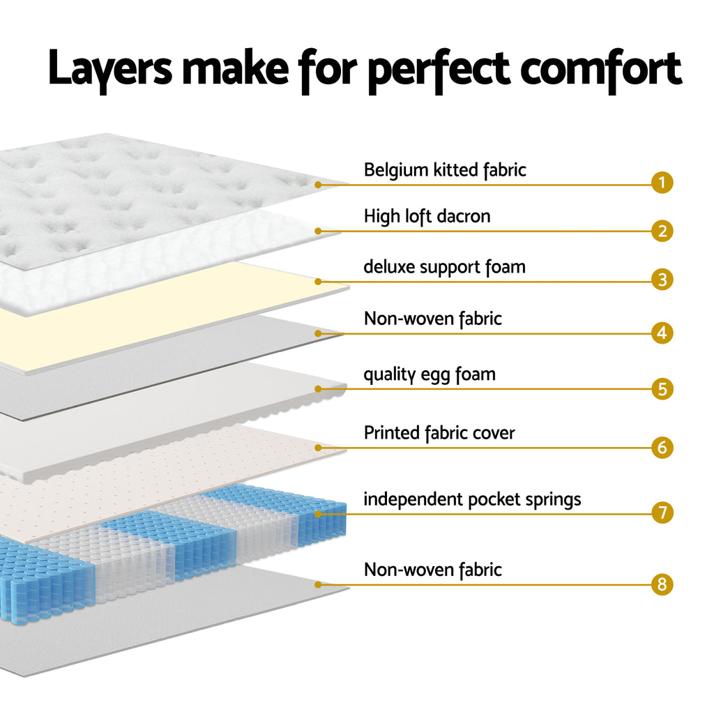 Giselle Single Mattress 5-zone Pocket Spring Mattresses with Artiss Wooden Storage Bed Frame Set