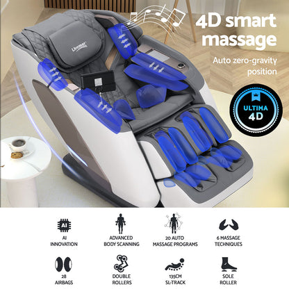 Livemor 4D Massage Chair Electric Recliner Double Core Mechanism Massager Melisa White