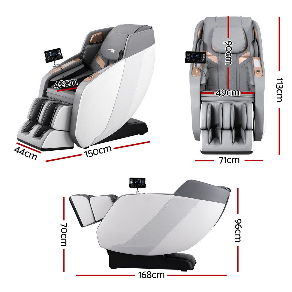 Livemor 4D Massage Chair Electric Recliner Double Core Mechanism Massager ROWA White