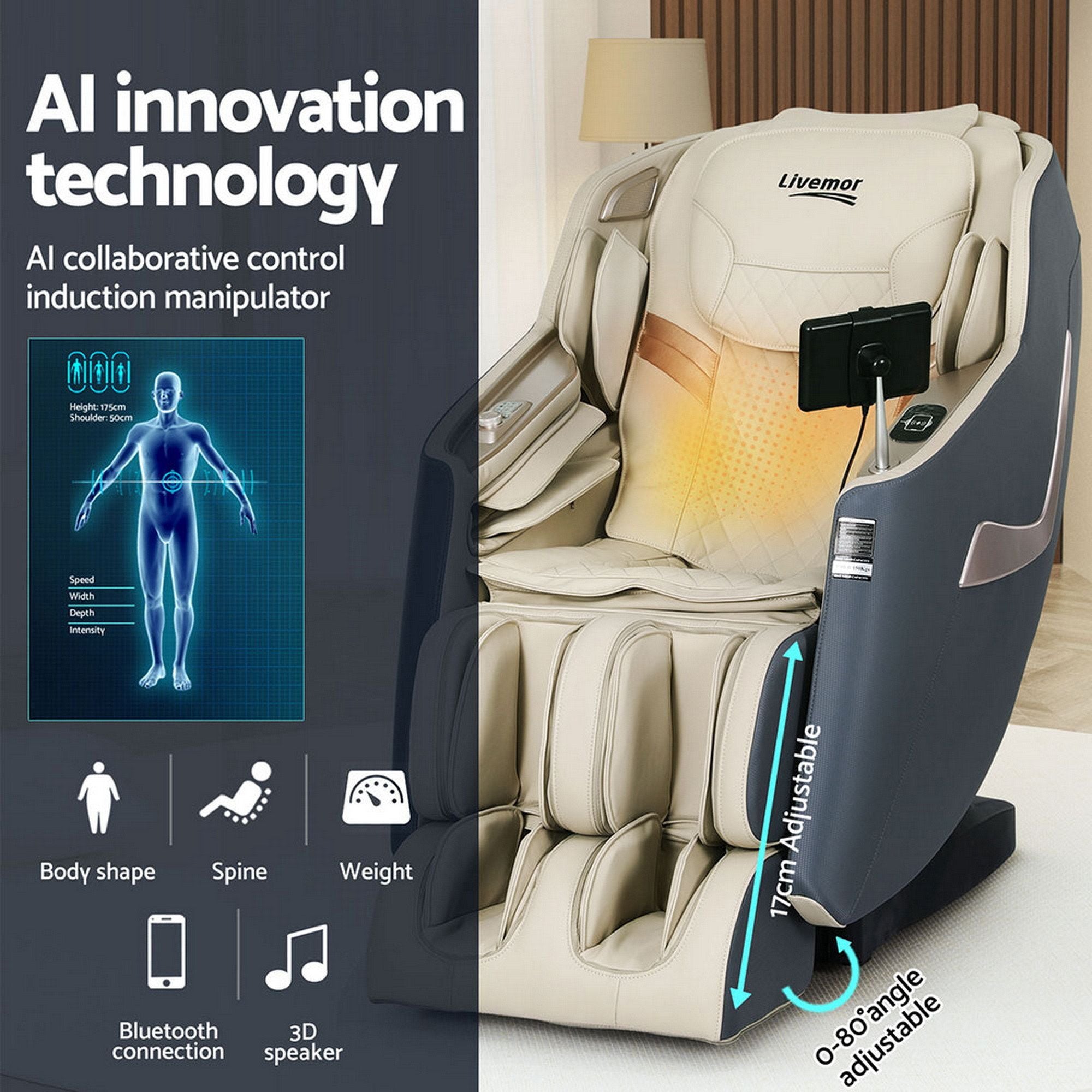 Sillón de masaje reclinable eléctrico Livemor para el hogar, masajeador 3D Opal