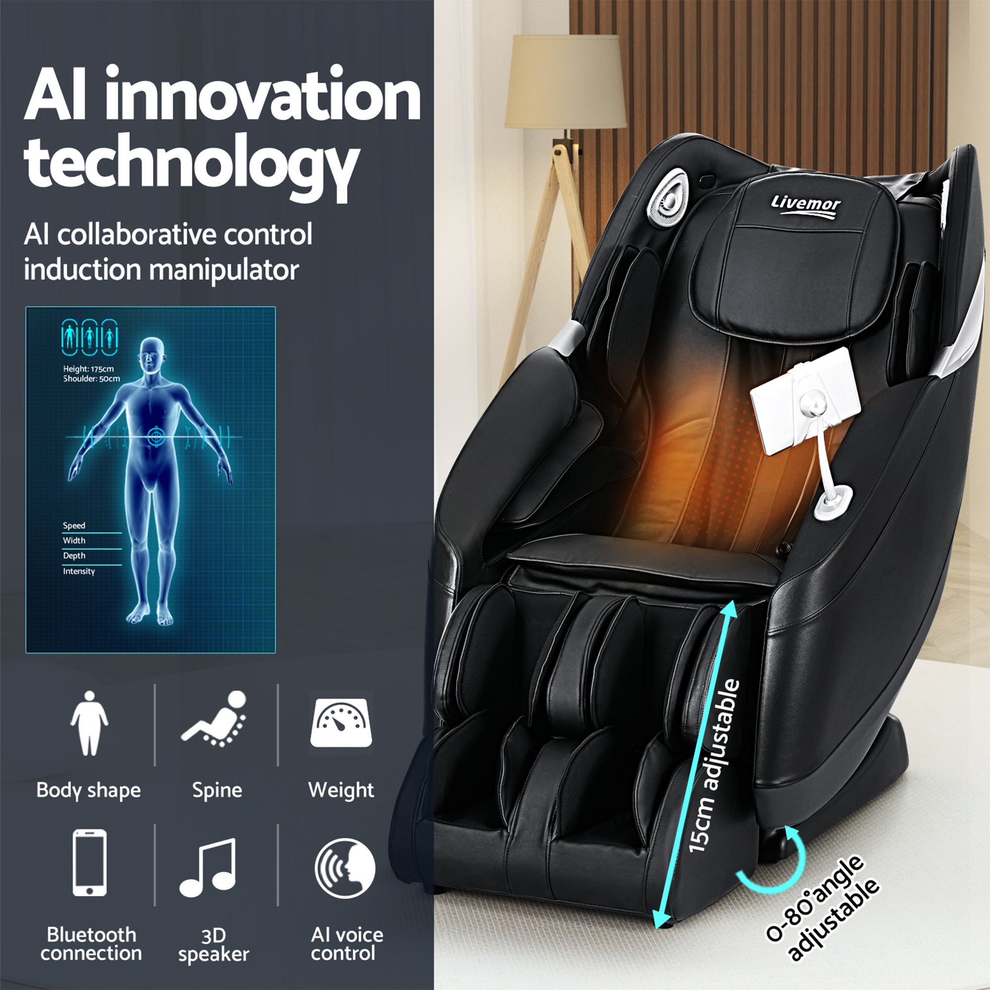 Sillón de masaje reclinable eléctrico Livemor Masajeador 3D para el hogar Flynn