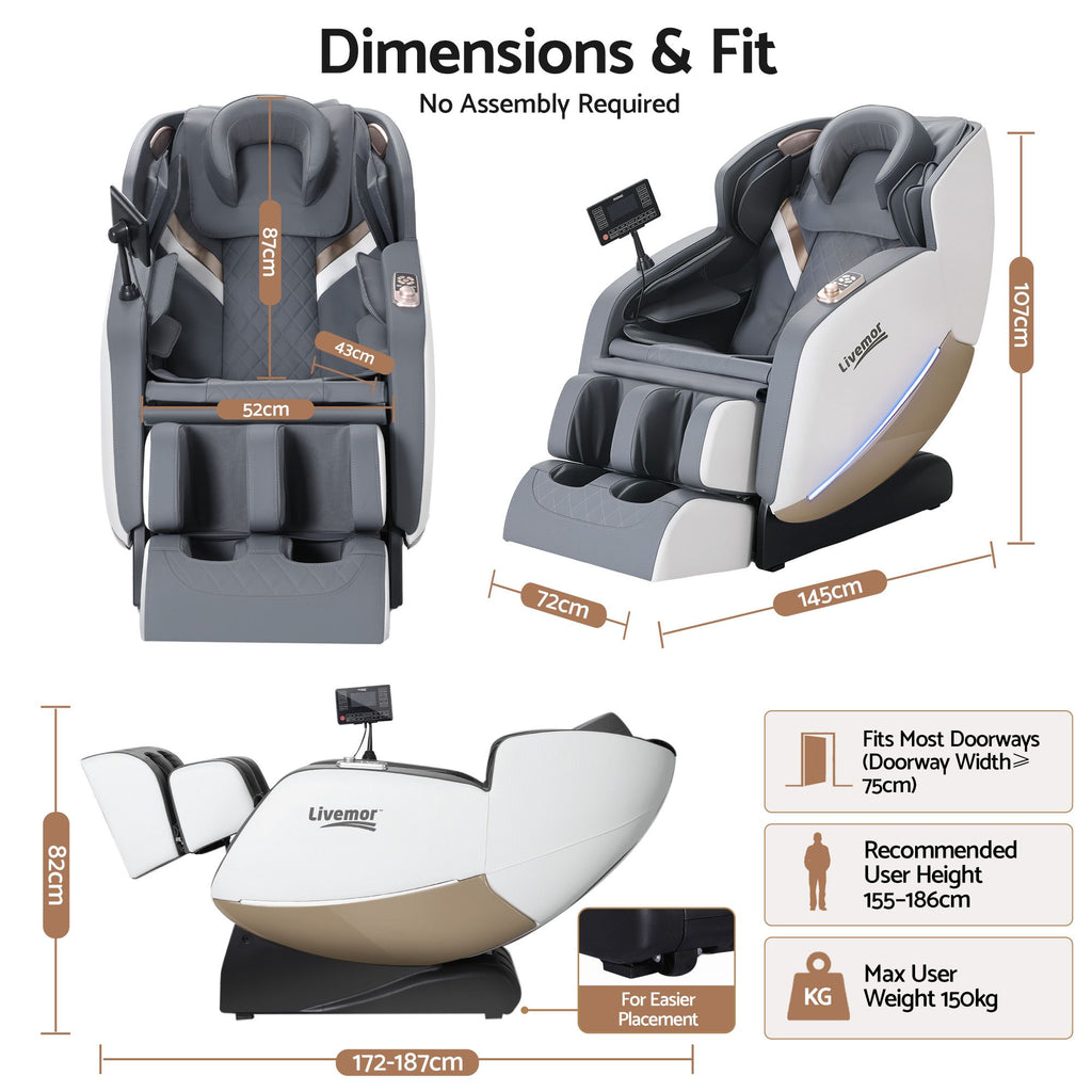 Livemor Beryl Full Body Massage Chair, Airbags Massage, Zero Gravity, with Heat, Electric Recliner
