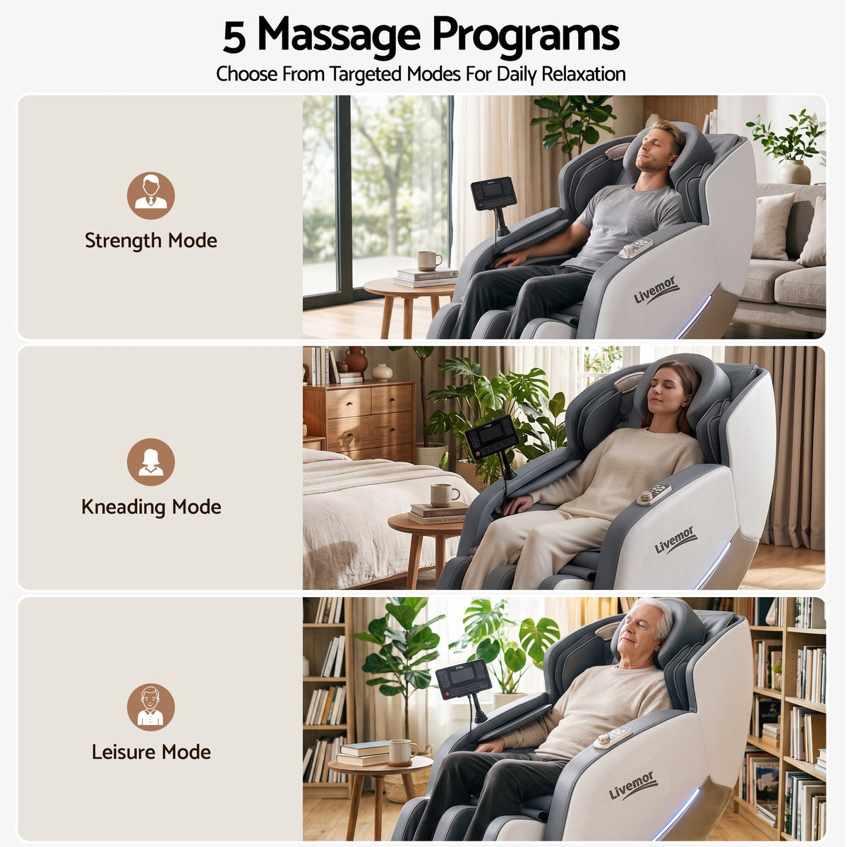 Livemor Beryl Full Body Massage Chair, Airbags Massage, Zero Gravity, with Heat, Electric Recliner