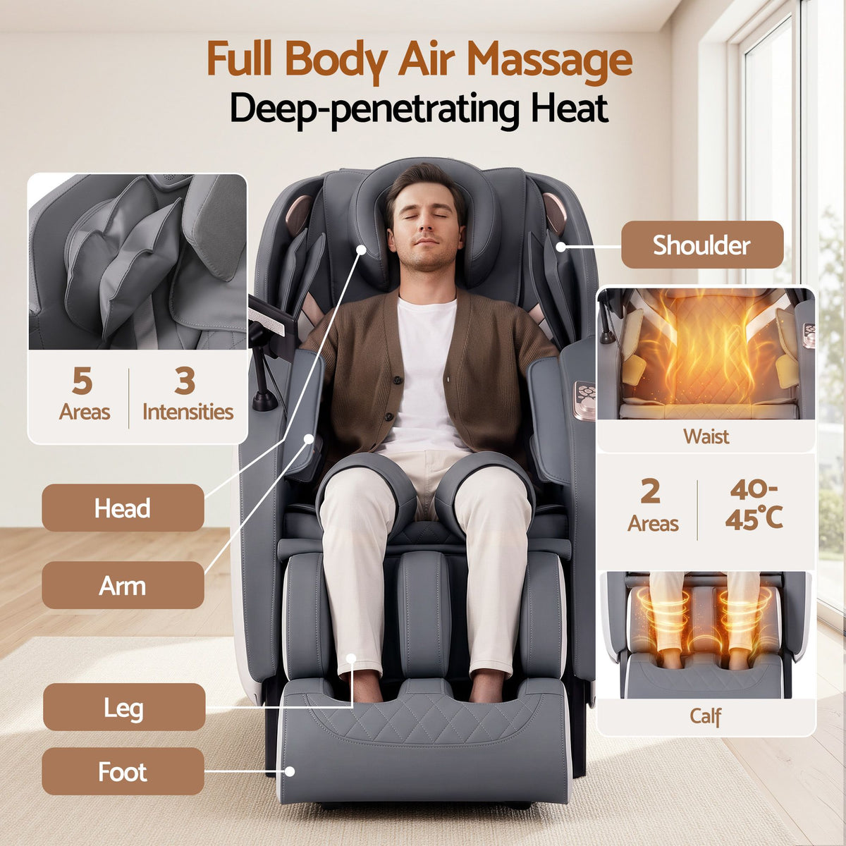 Livemor Beryl Full Body Massage Chair, Airbags Massage, Zero Gravity, with Heat, Electric Recliner