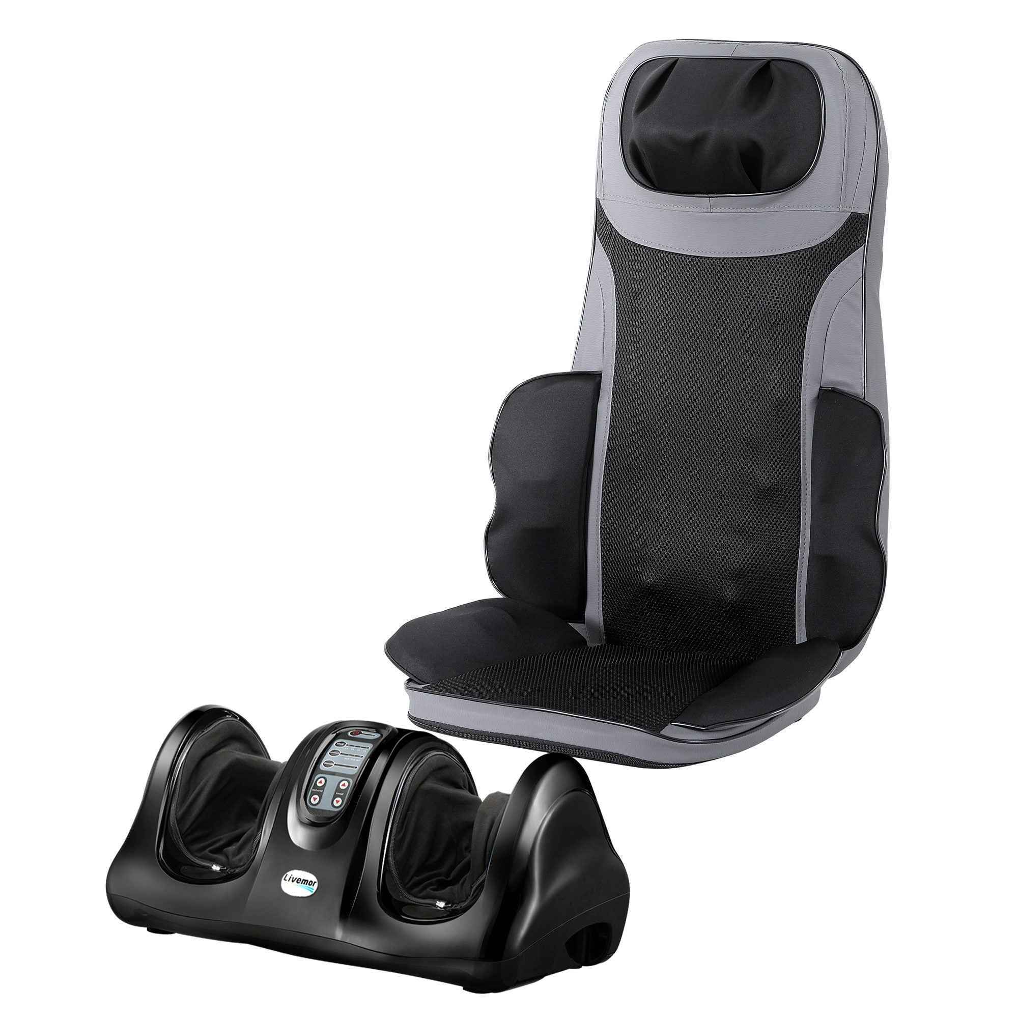 Livemor 8-nodes Full Back Massage Seat Cushion Heating With Foot Massagers