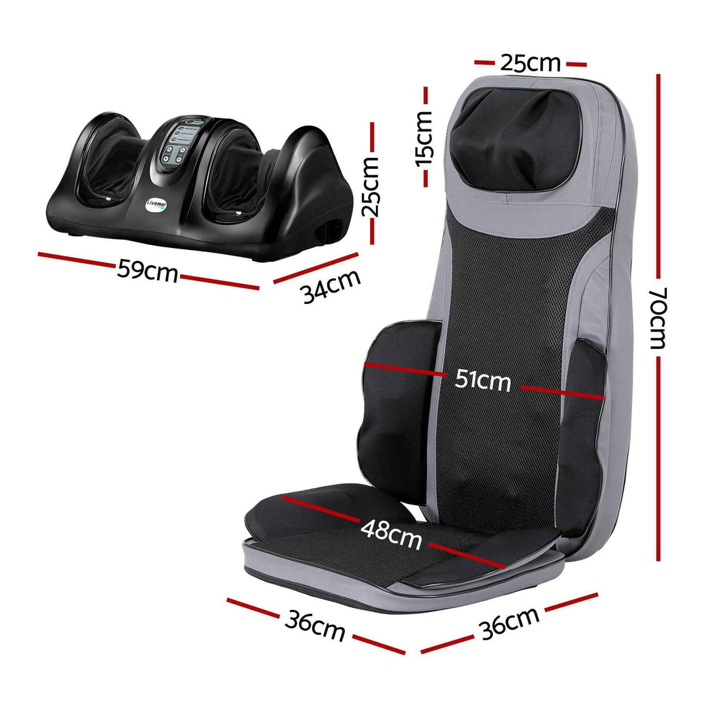 Livemor 8-nodes Full Back Massage Seat Cushion Heating With Foot Massagers