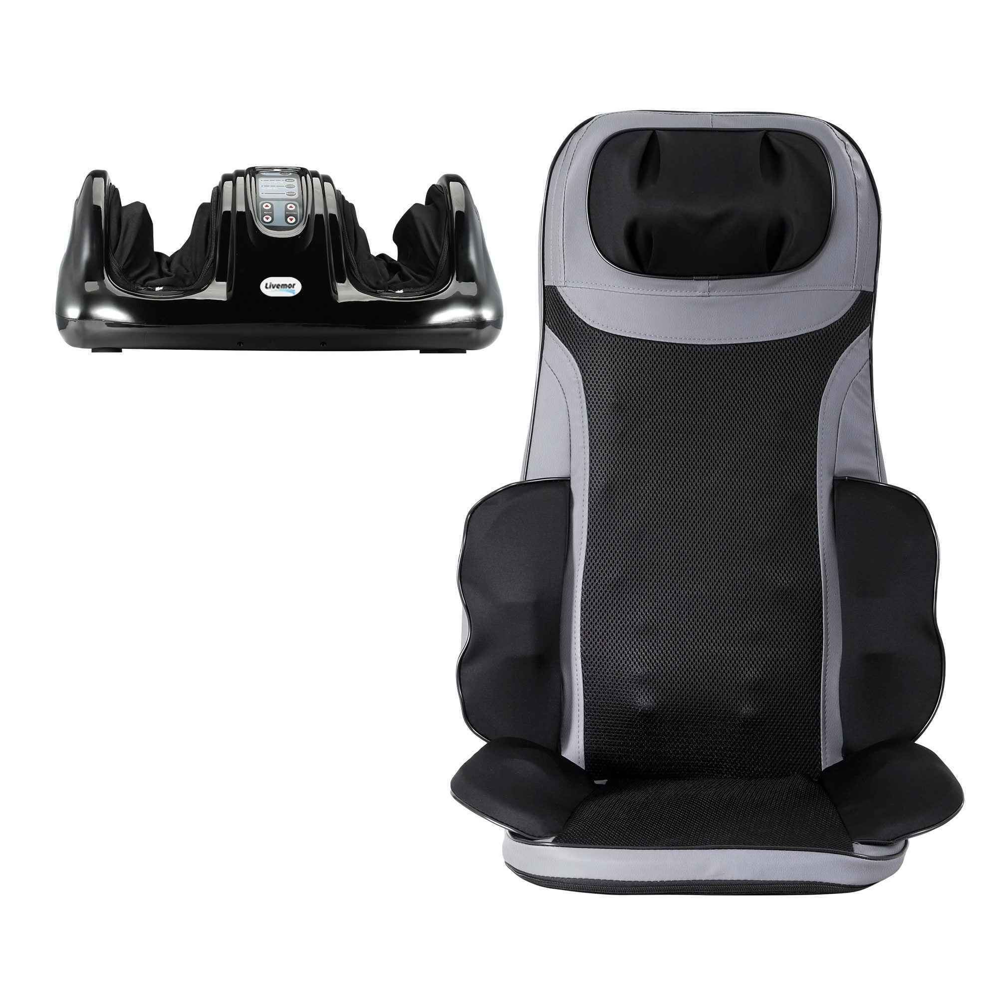 Livemor 8-nodes Full Back Massage Seat Cushion Heating With Foot Massagers