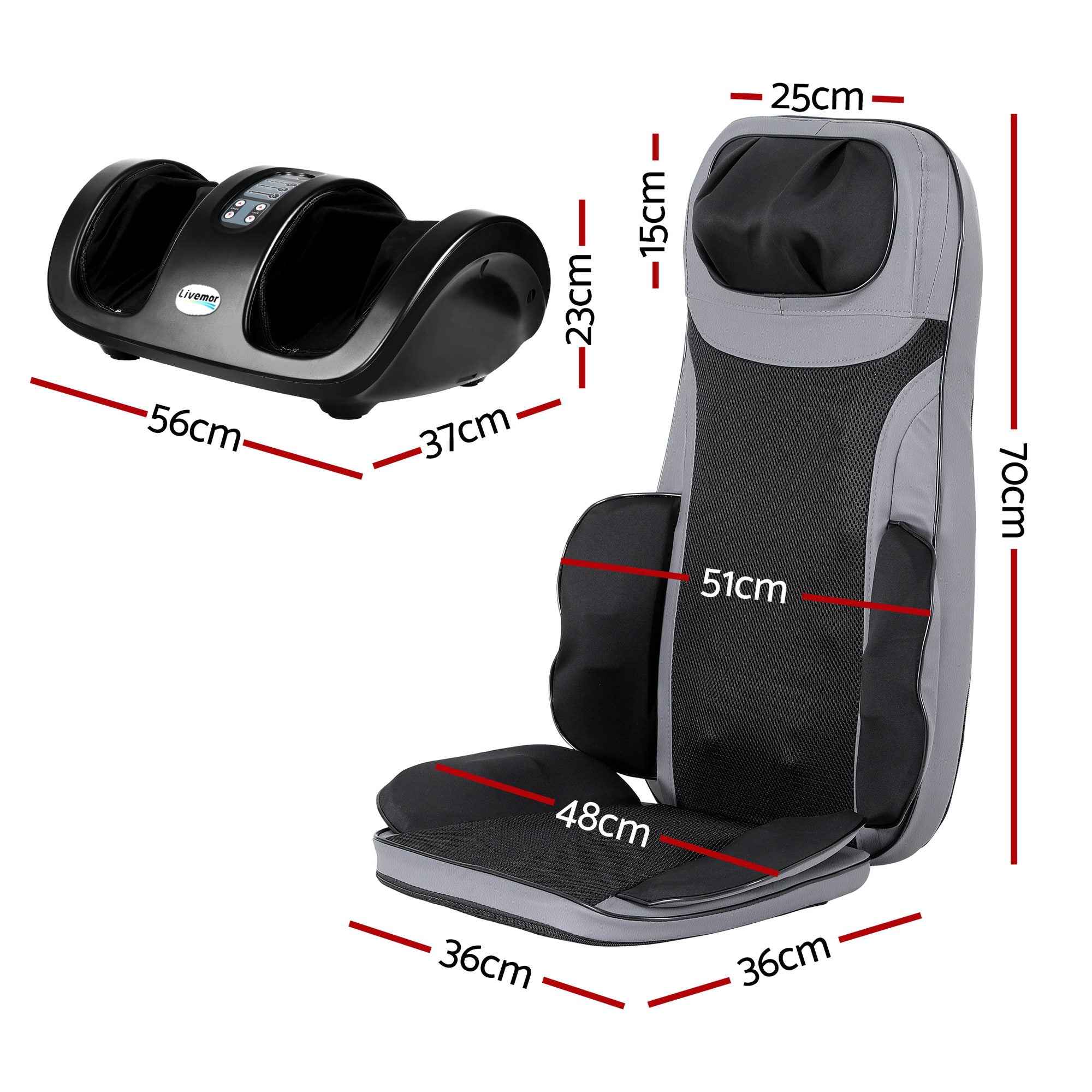 Livemor Full Back Massage Seat Cushion Heating With Kneading Foot Massagers