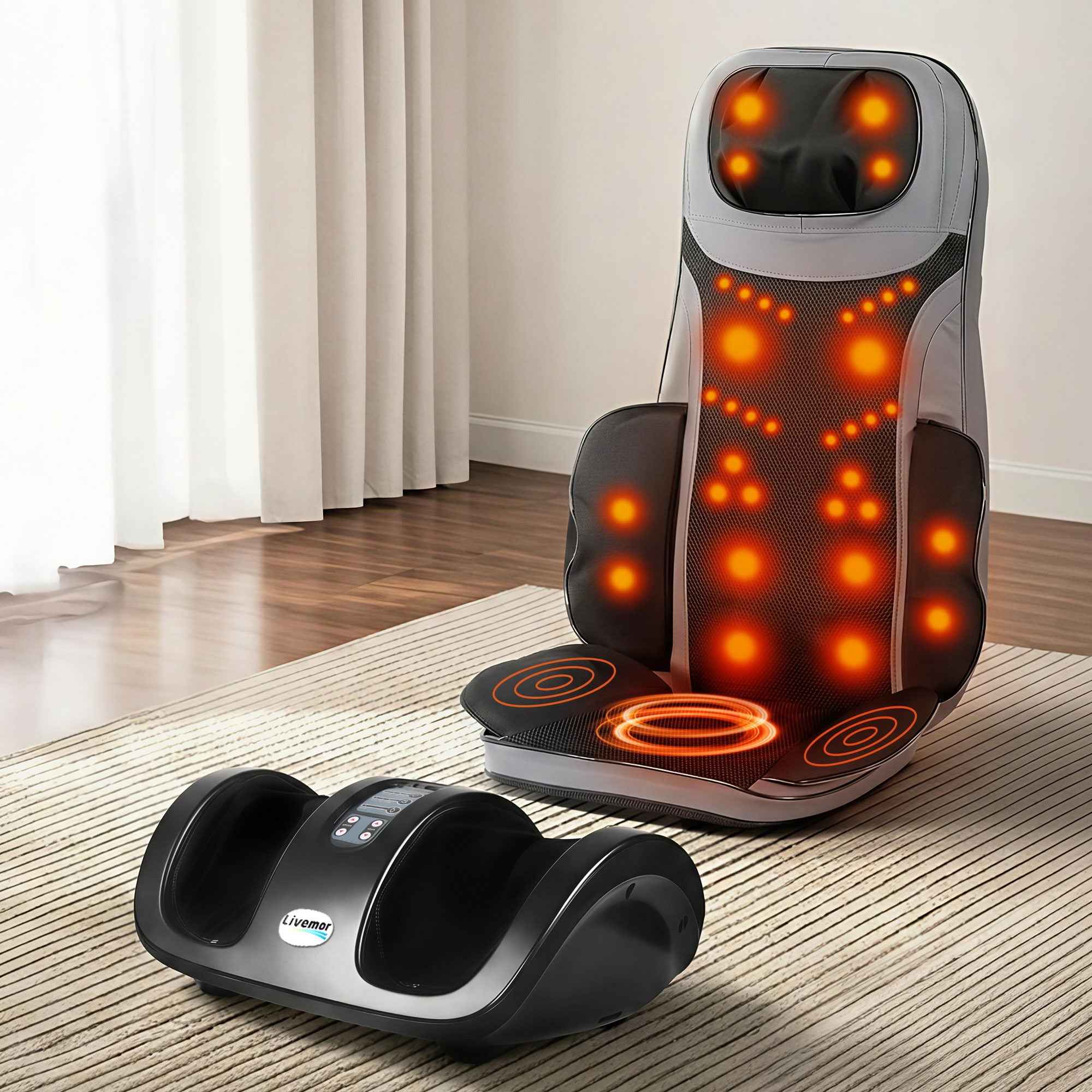 Livemor Full Back Massage Seat Cushion Heating With Kneading Foot Massagers