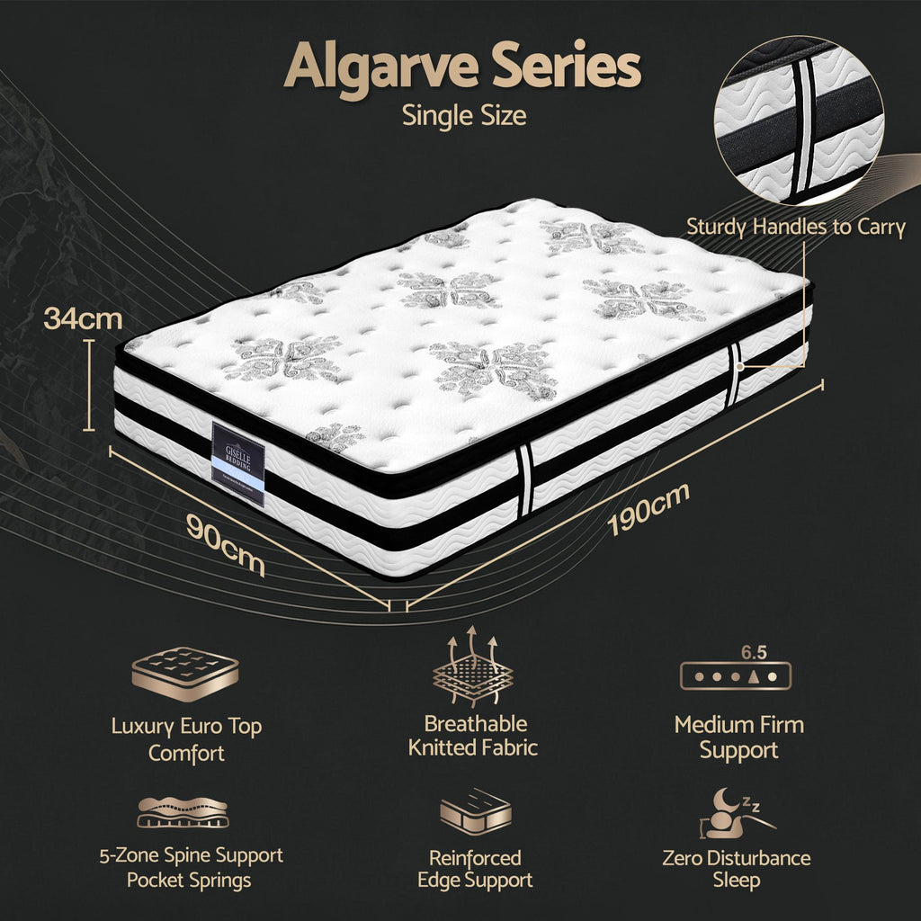 Giselle Bedding 34cm Mattress Euro Top Pocket Spring Single