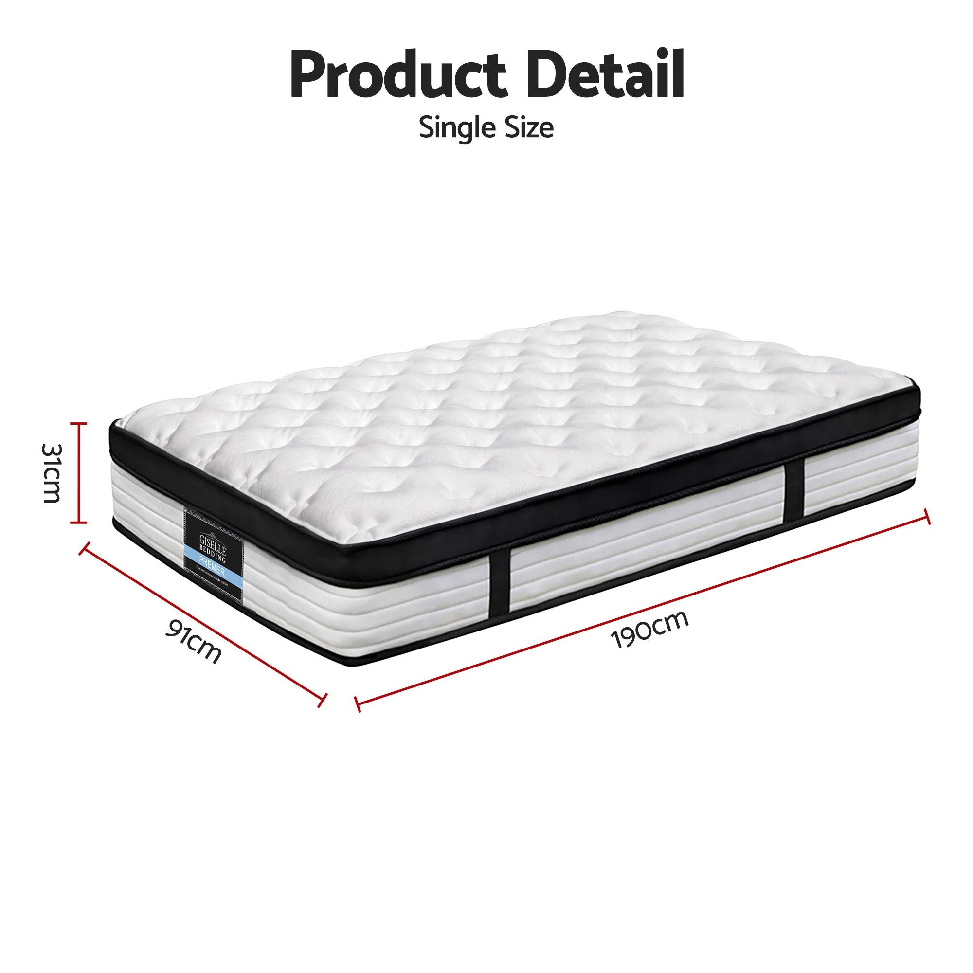 Colchón Giselle Bedding de 31 cm con parte superior europea para cama individual