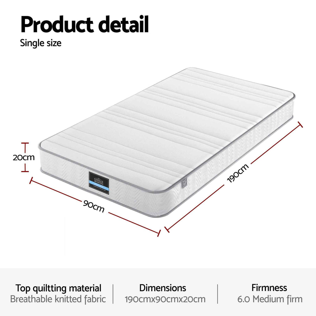 Giselle Single Mattress 20cm with Reinforced Edge Support Egg-Crate Foam