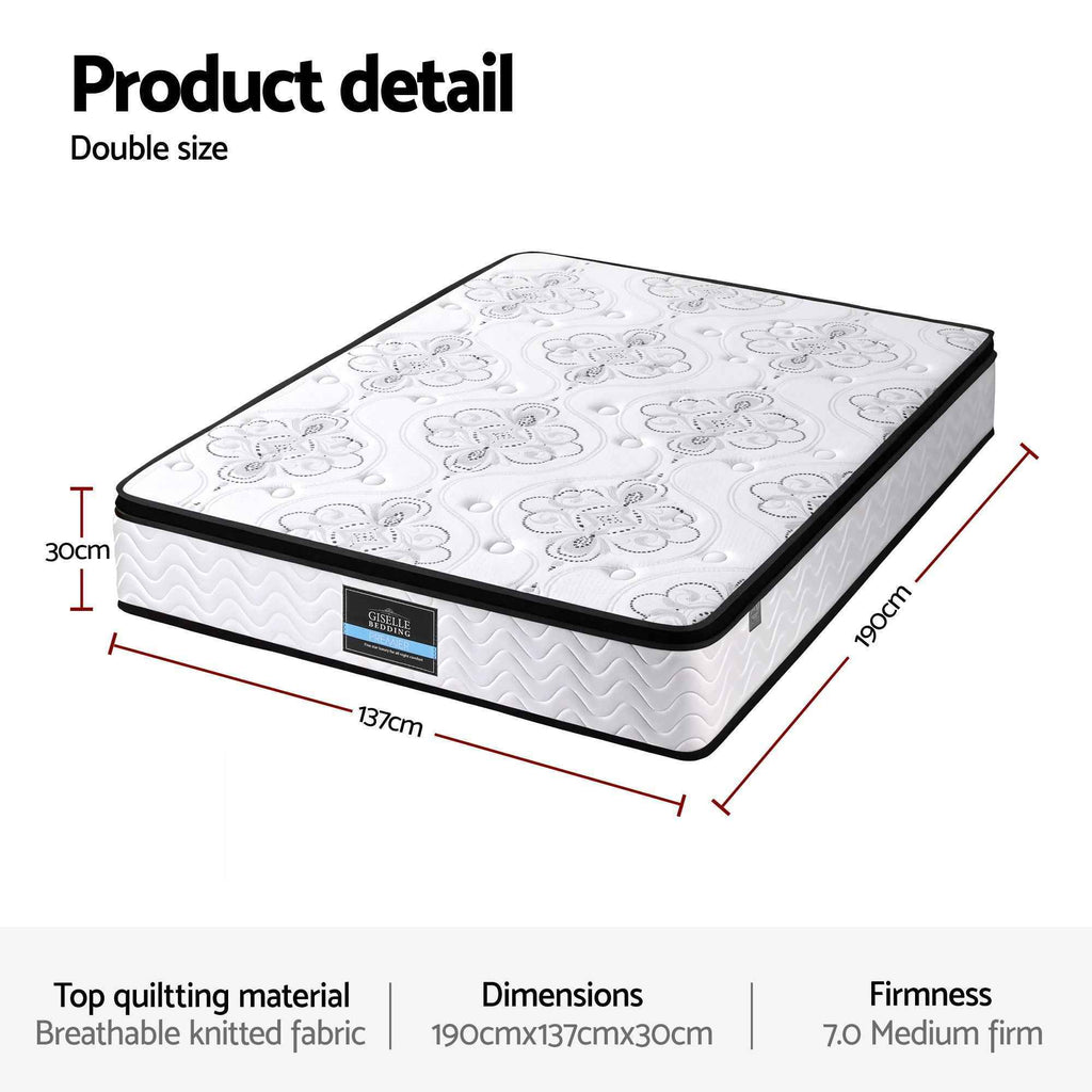 Giselle Bedding 30cm Mattress Pocket Spring Medium Firm Foam Euro Top Double