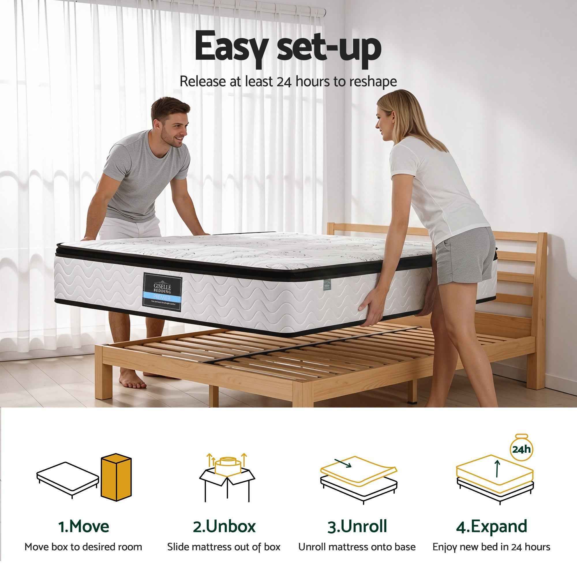 Giselle Bedding 30cm Mattress Pocket Spring Medium Firm Foam Euro Top Double