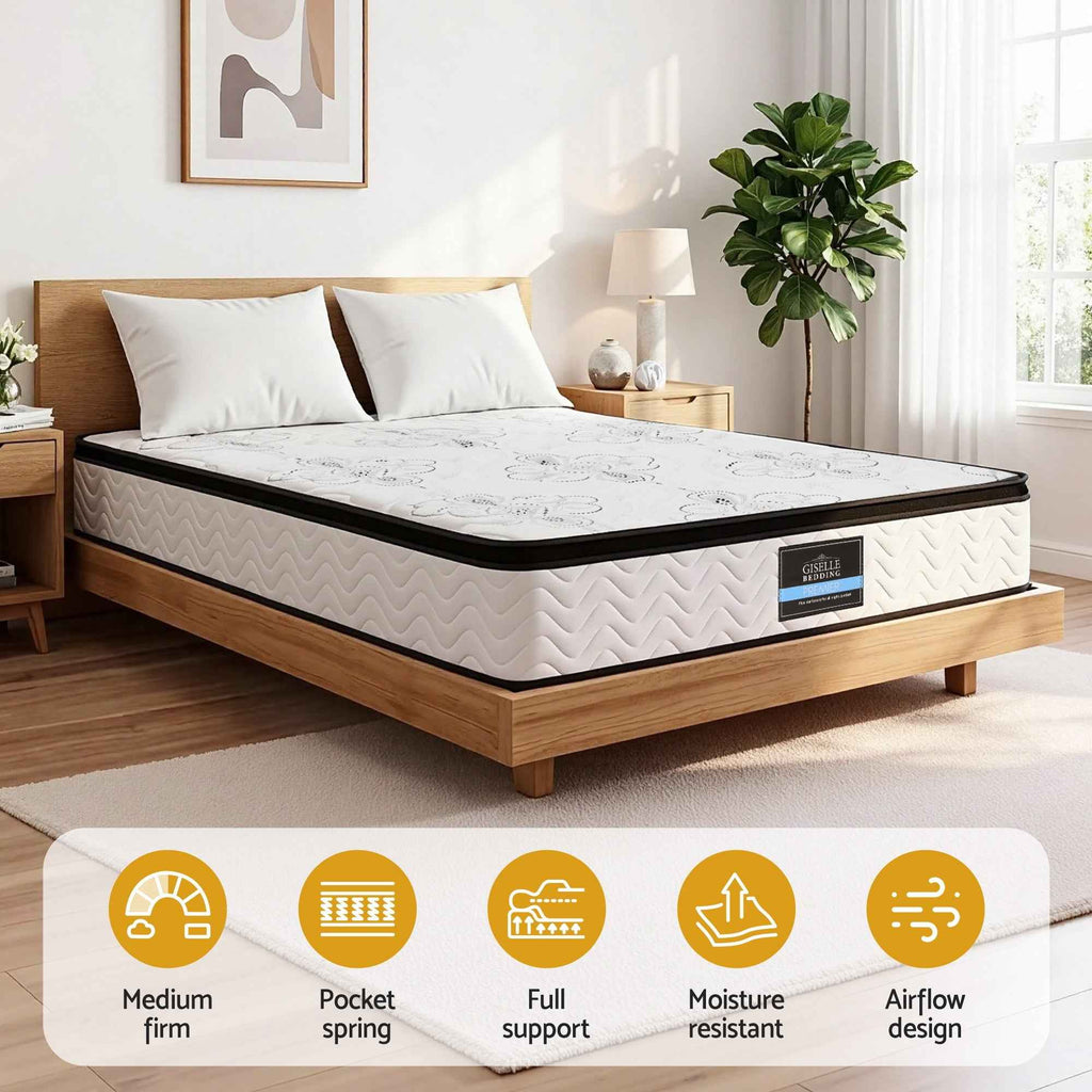Giselle Bedding 30cm Mattress Pocket Spring Medium Firm Foam Euro Top King