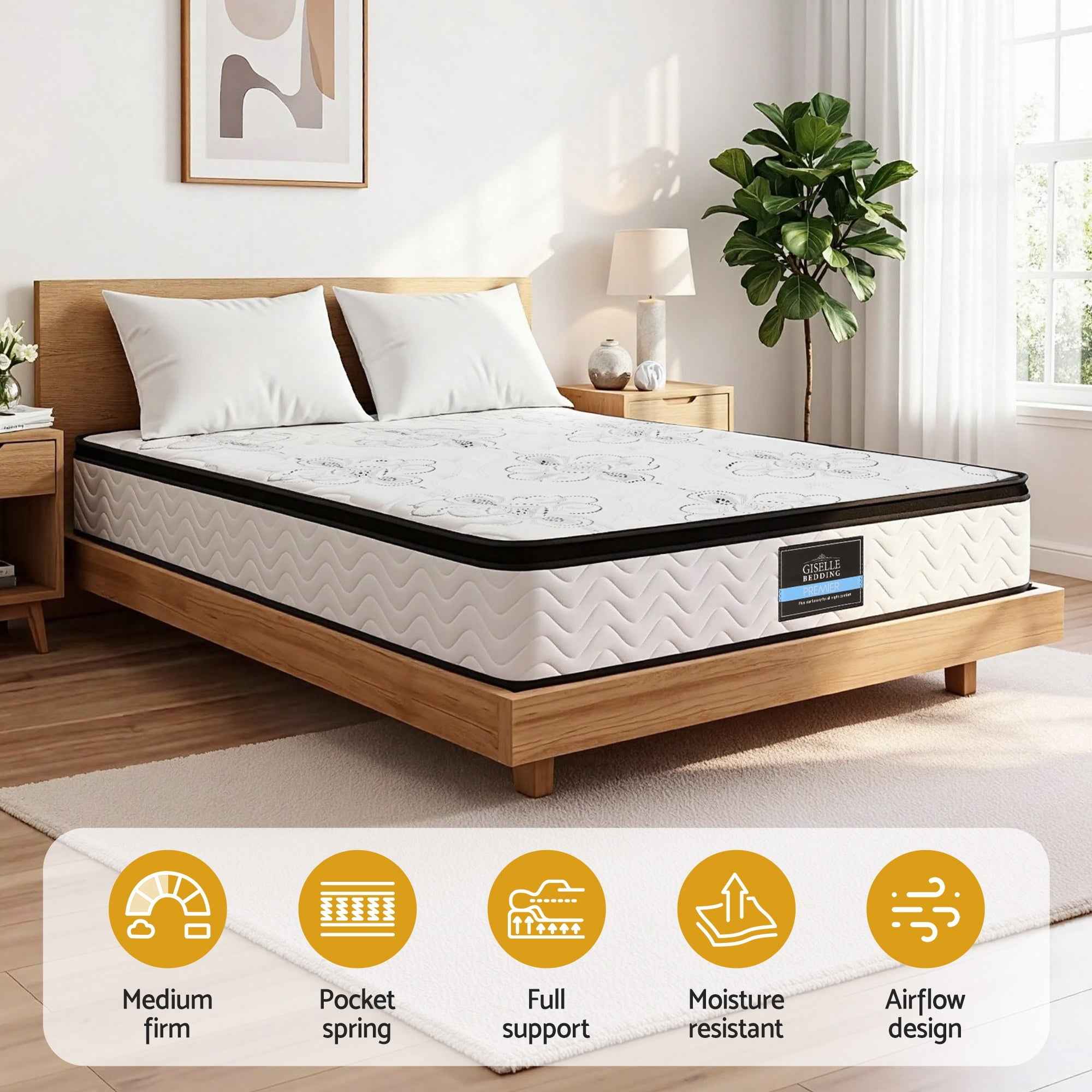 Giselle Bedding 30cm Mattress Pocket Spring Medium Firm Foam Euro Top King